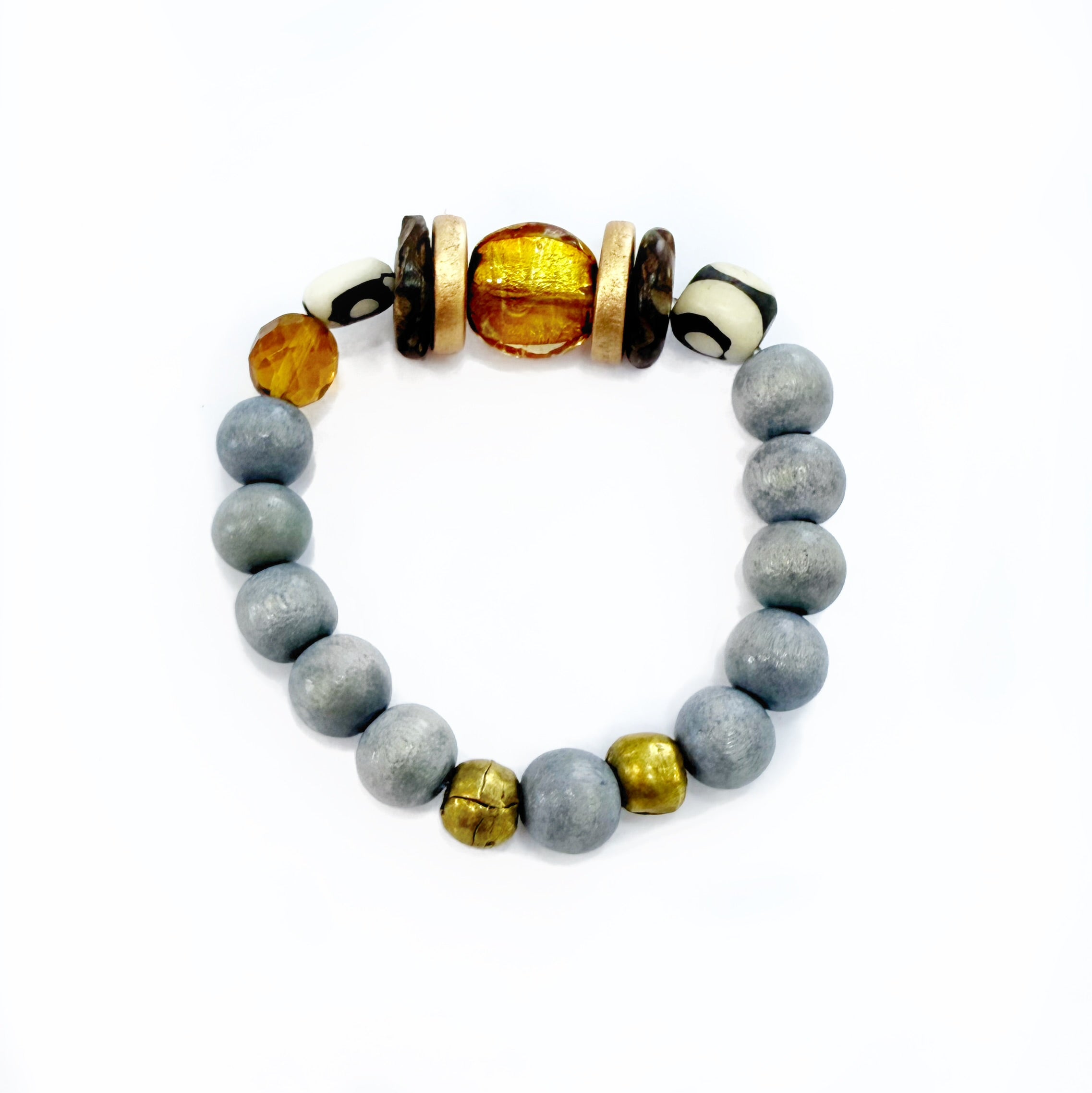 Audra Style Stretchy Stacking Bracelet - Amber Batik Grey