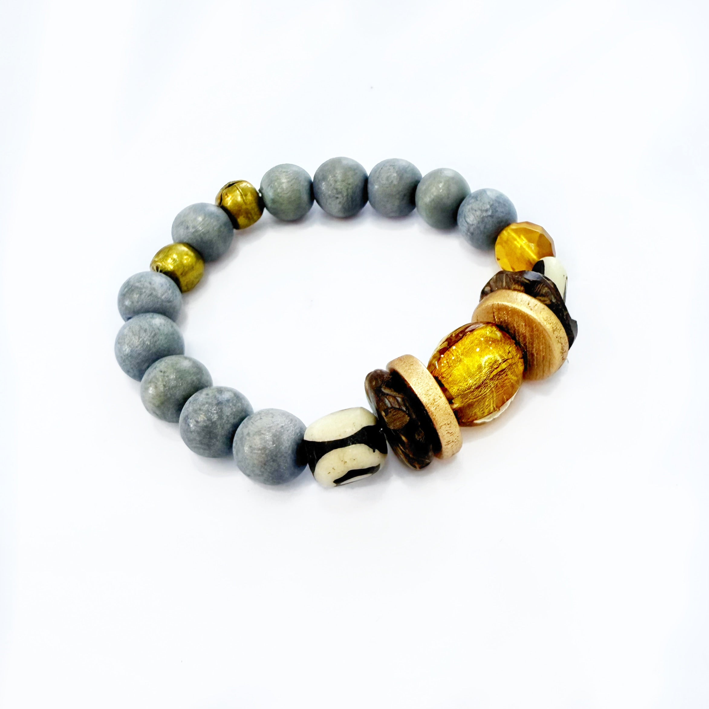 Audra Style Stretchy Stacking Bracelet - Amber Batik Grey