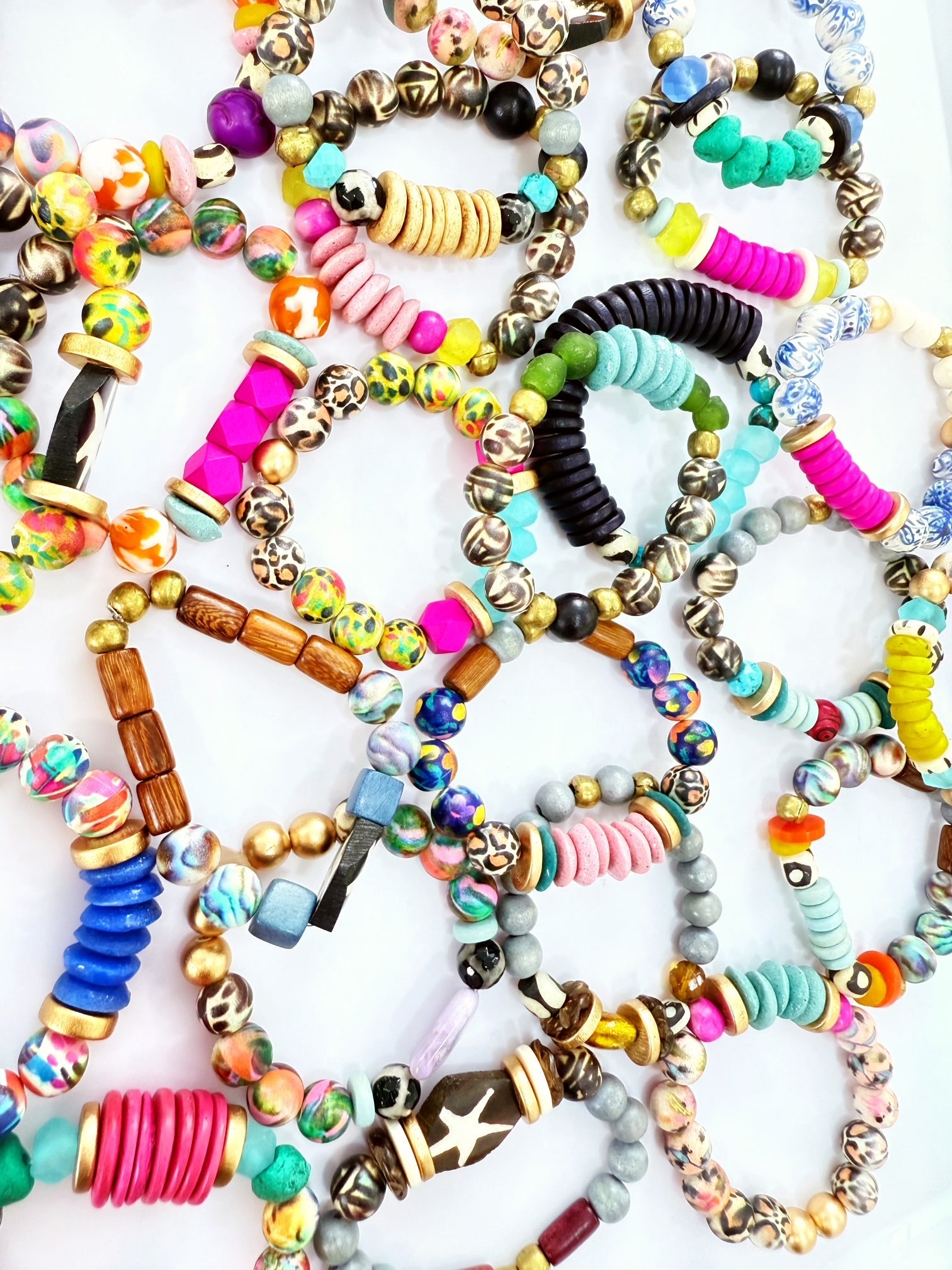 Audra Style Stretchy Stacking Bracelet - Blue White Green