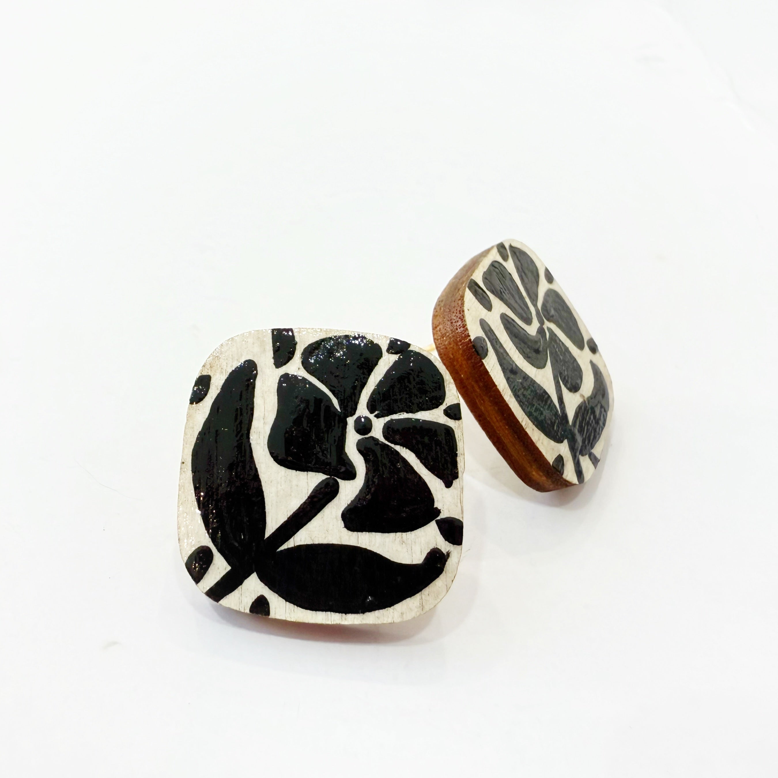 Black and White Hand Painted Folk Art Studs