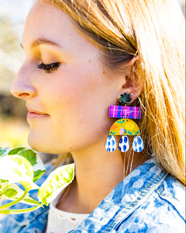 Shelly - Fuchsia Blue Plaid Tulip Chartreuse Navy Dash