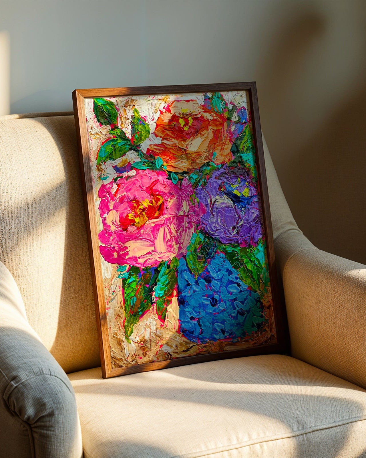 Absorbed Floral Art Print on Paper or Canvas - Blue White Maximalist Flower Bouquet Art Poster