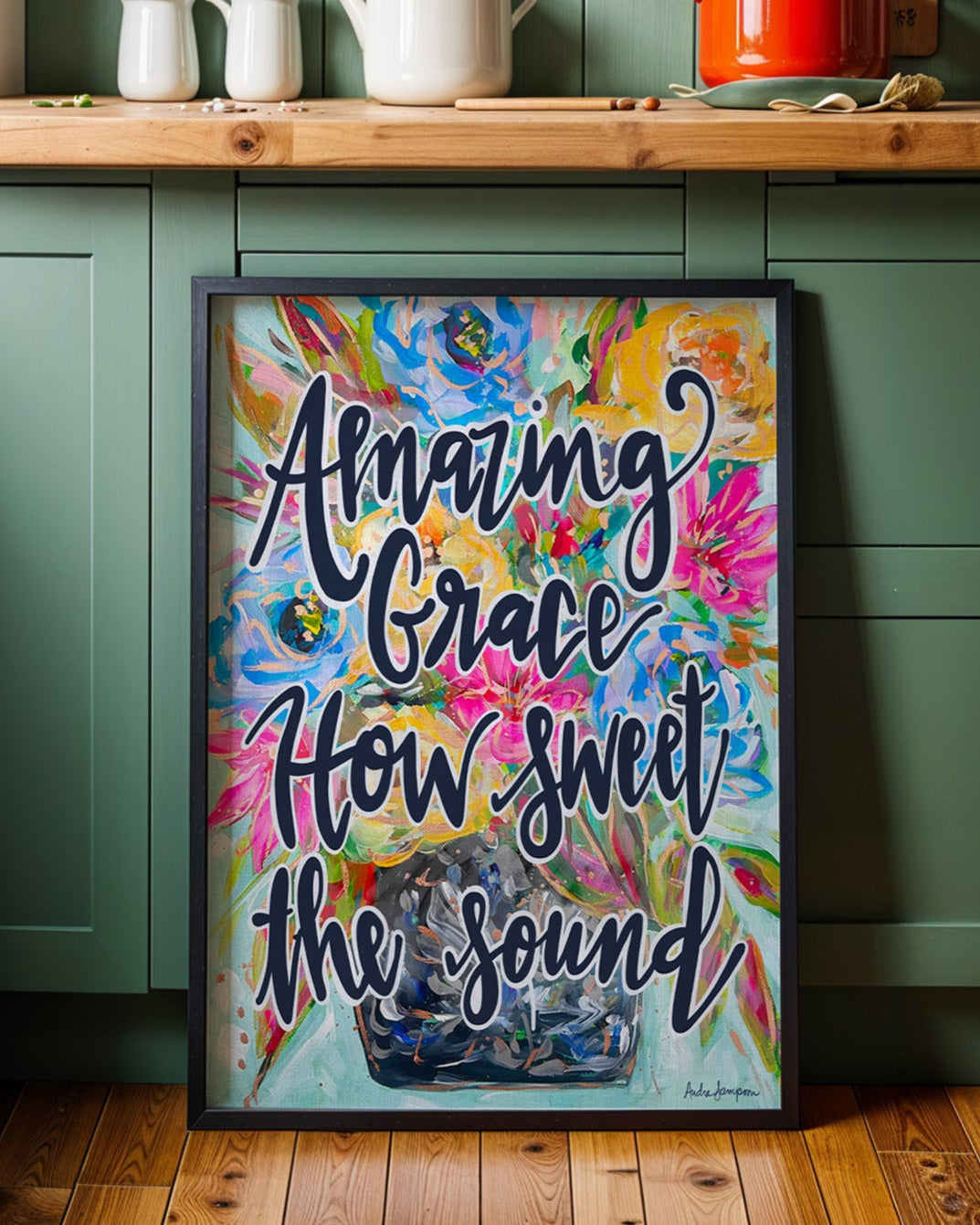 Amazing Grace Art Print on Paper or Canvas - Scripture Bird Decor, Colorful Wall Poster