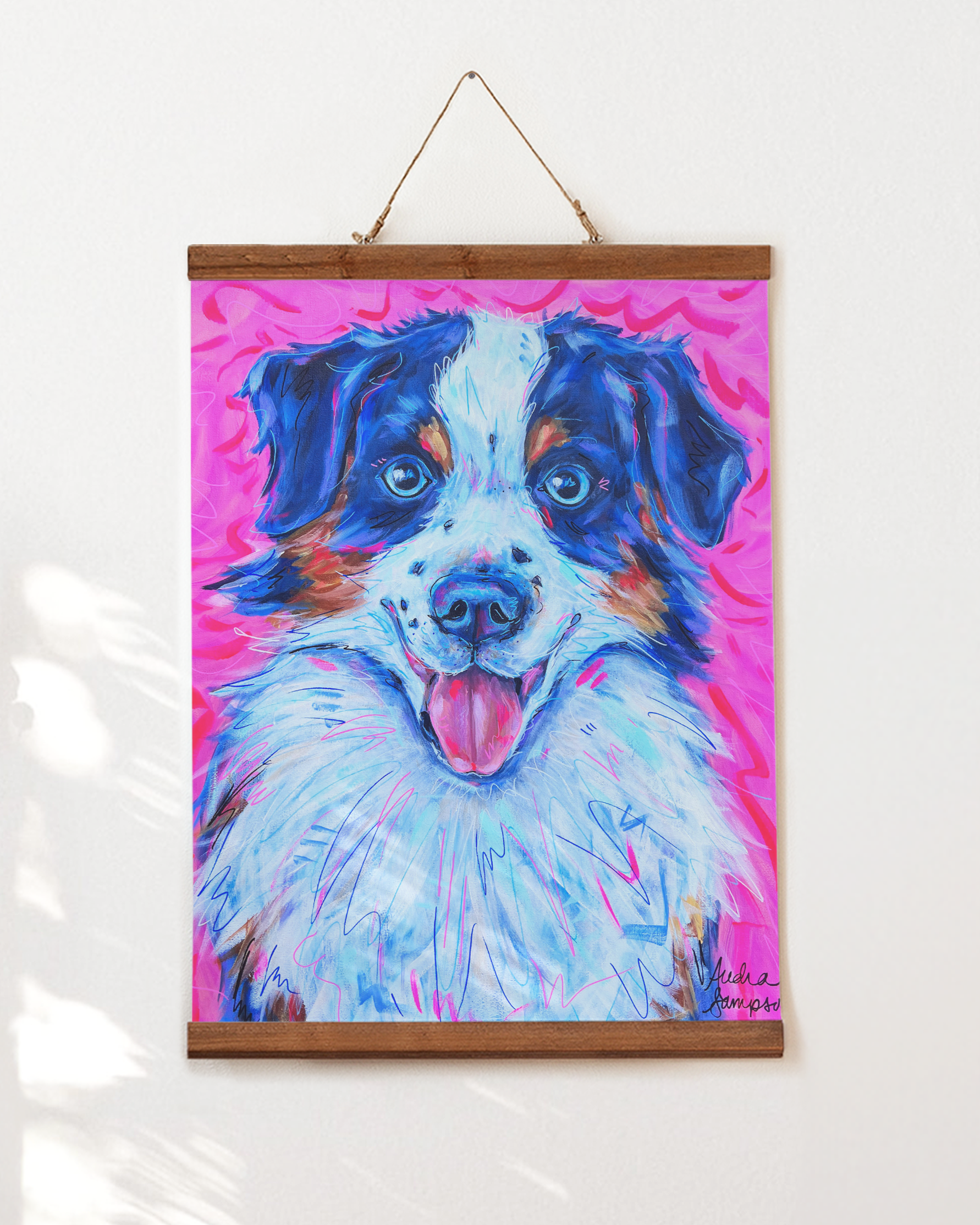 Australian Shepherd Print on Paper or Canvas - Pet Art, Dog Poster, Colorful Wall Art, Dog Gift, Dopamine Decor