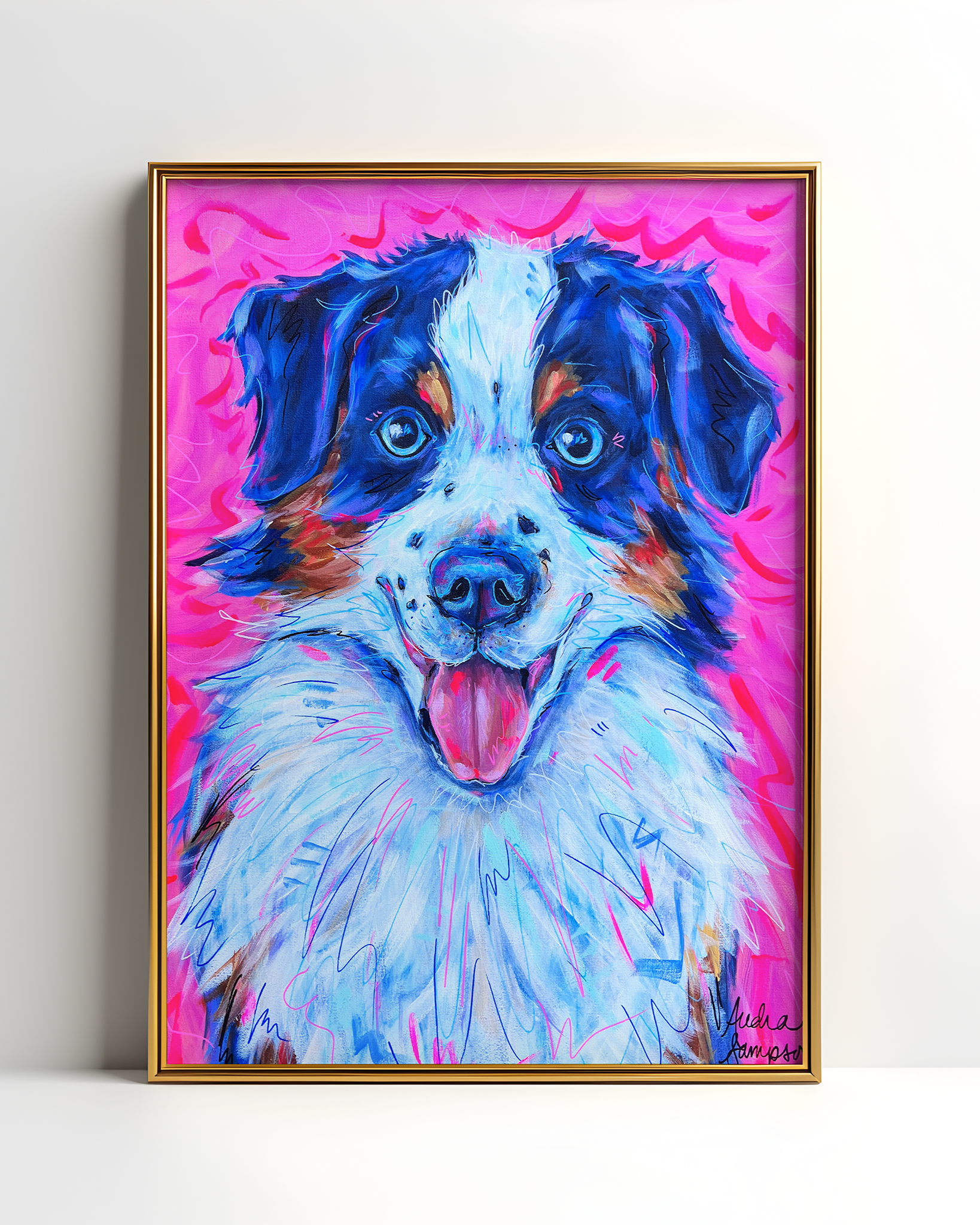 Australian Shepherd Print on Paper or Canvas - Pet Art, Dog Poster, Colorful Wall Art, Dog Gift, Dopamine Decor