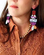 Belle - Chevron Violet Daisy Magenta Twig Long Dangle Earrings