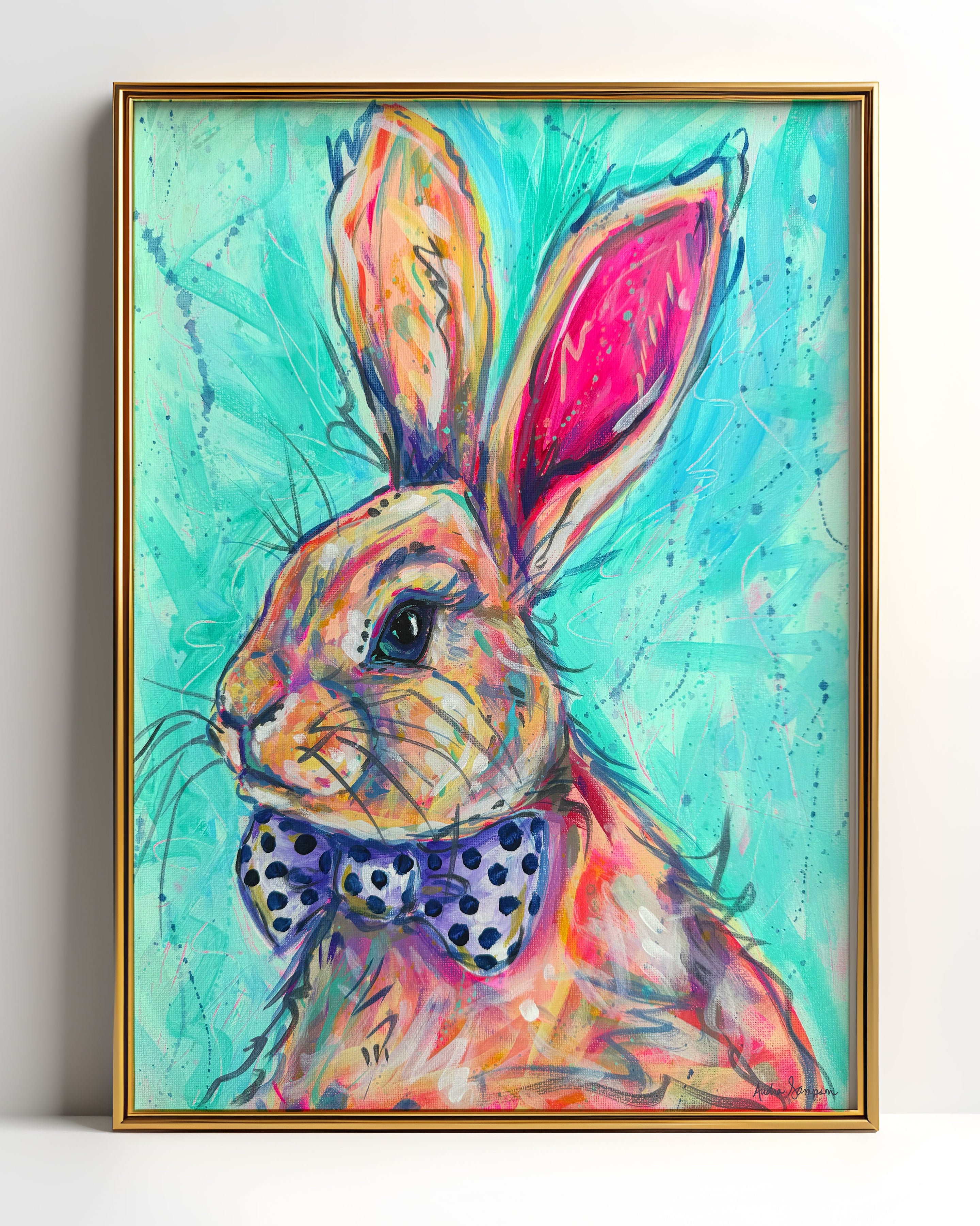 Benny Bunny Reproduction Print - On Paper or Canvas - Nursery, Dopamine Decor, Wall Art Poster