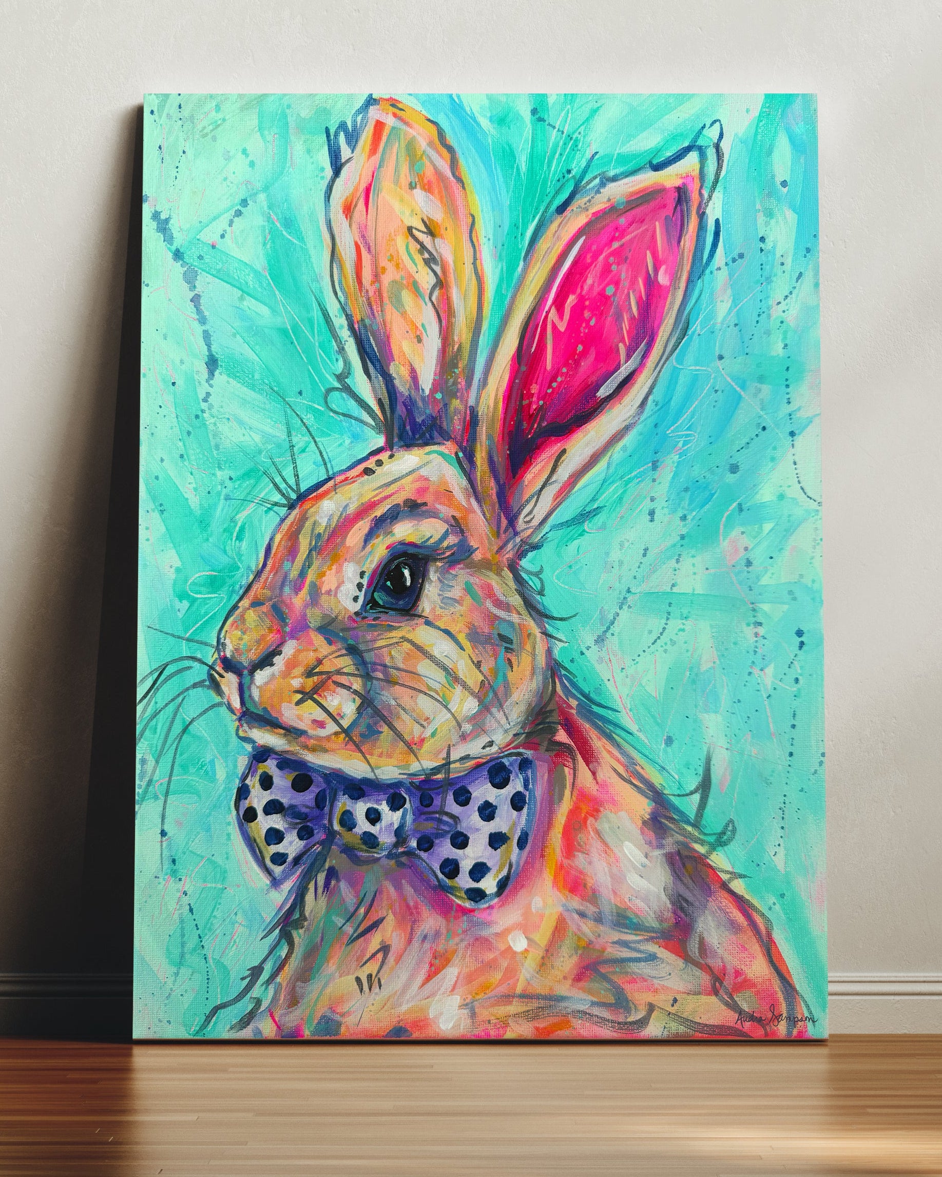 Benny Bunny Reproduction Print - On Paper or Canvas - Nursery, Dopamine Decor, Wall Art Poster