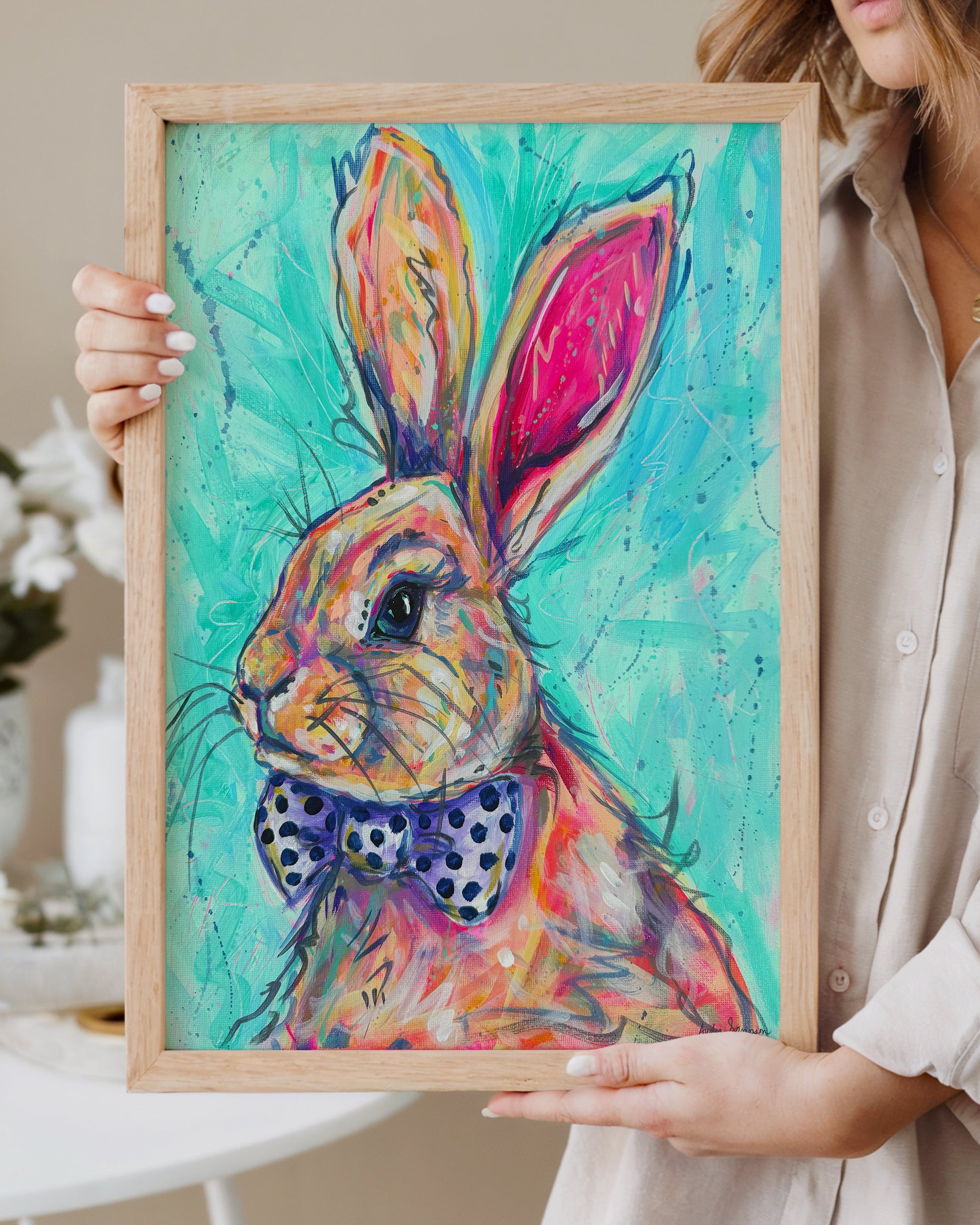 Benny Bunny Reproduction Print - On Paper or Canvas - Nursery, Dopamine Decor, Wall Art Poster