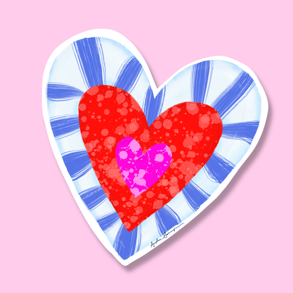 Blue Checkered Heart Sticker