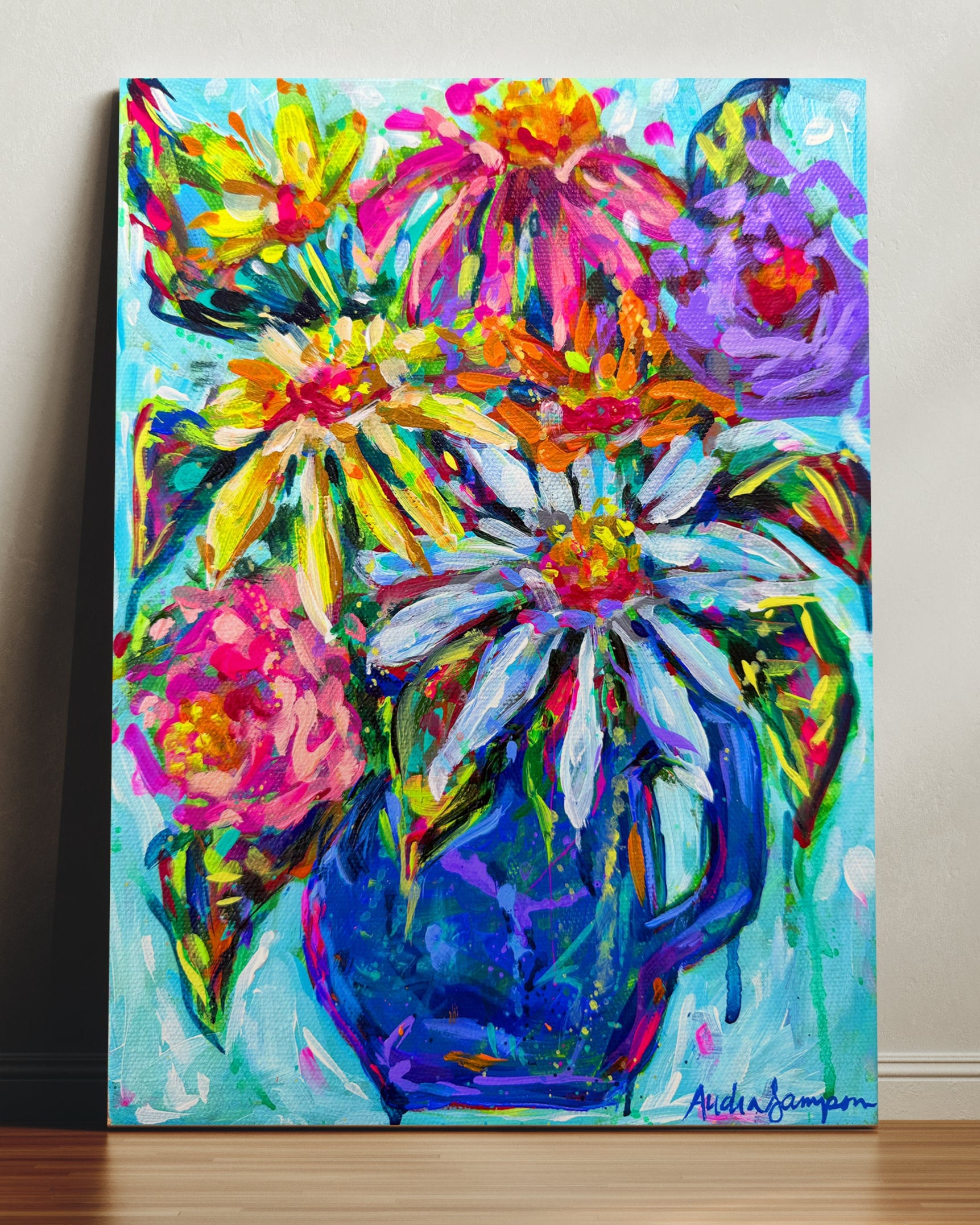 "Blue Jug Floral" Original 8x10" Painting on Gallery Wrapped Canvas