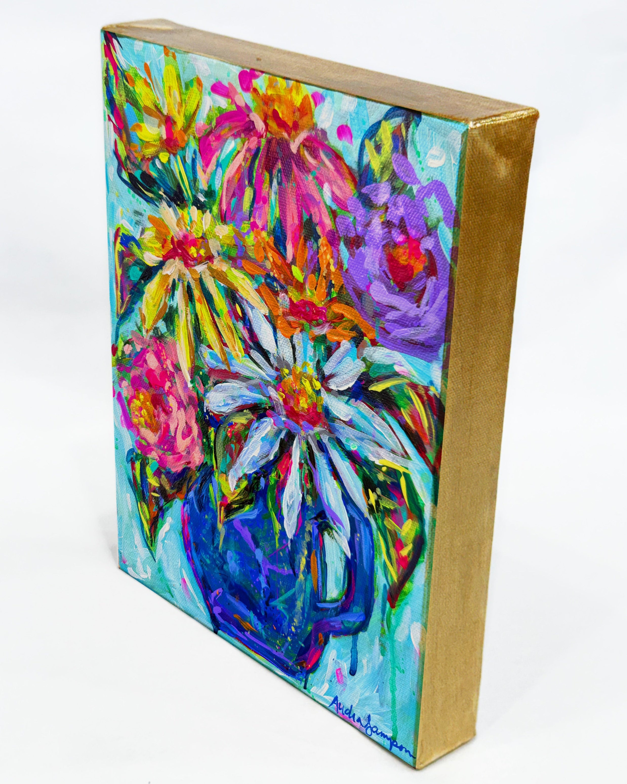 Blue Jug Floral Art Print on Paper or Canvas - Blue White Maximalist Flower Bouquet Art Poster