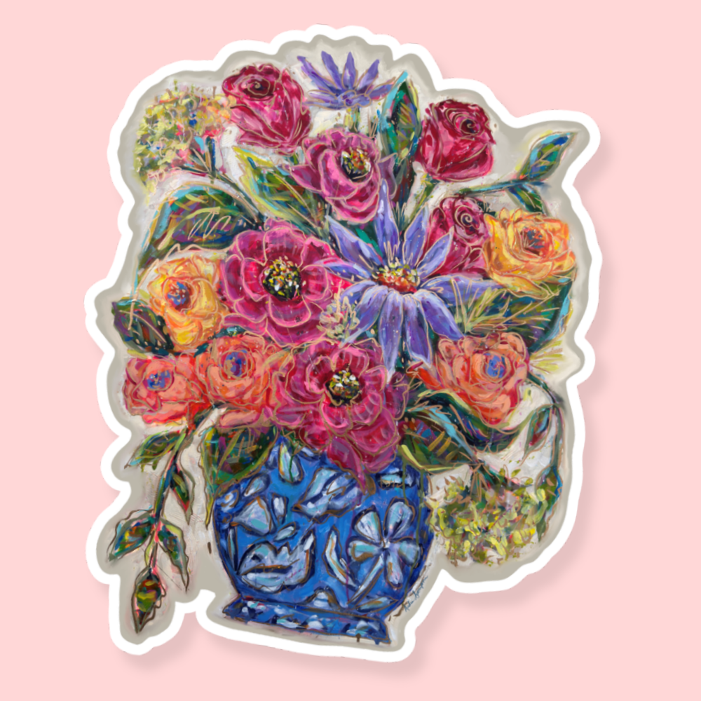Blue Vase Floral Bouquet Sticker