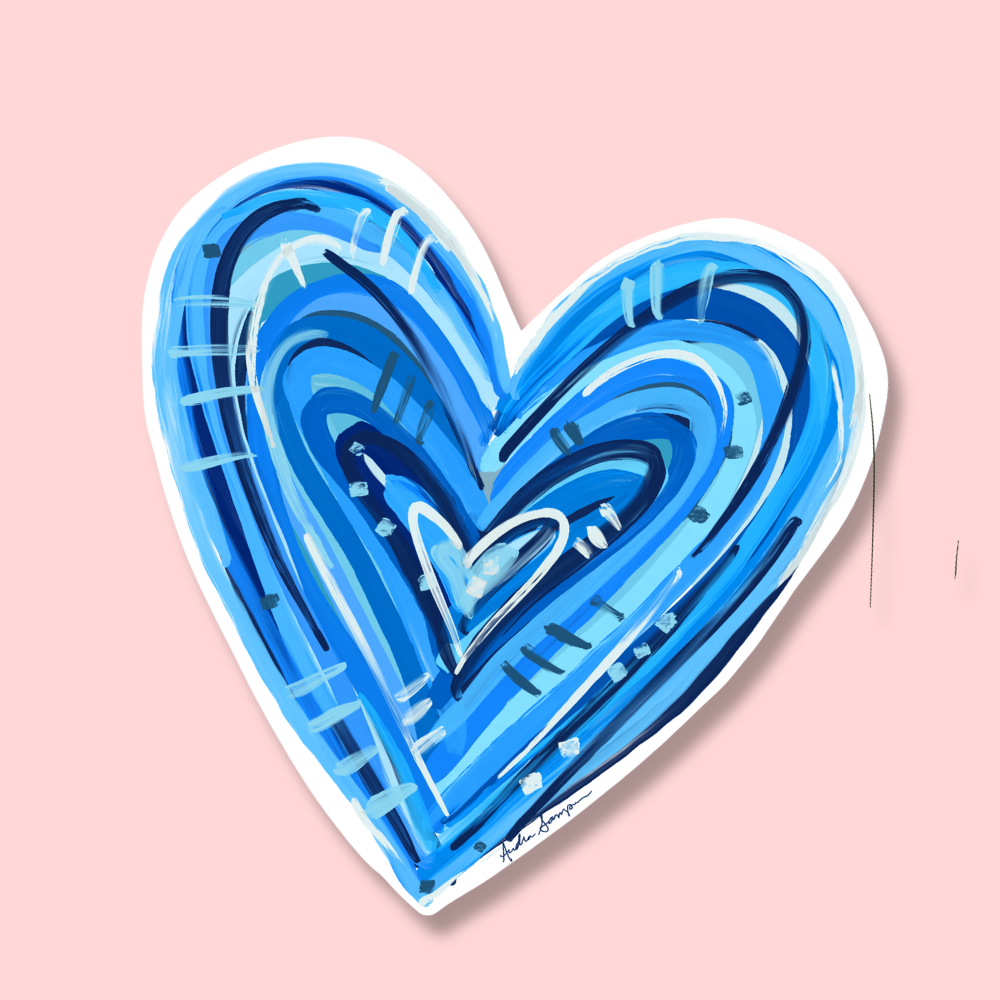 Blue and White Heart Sticker