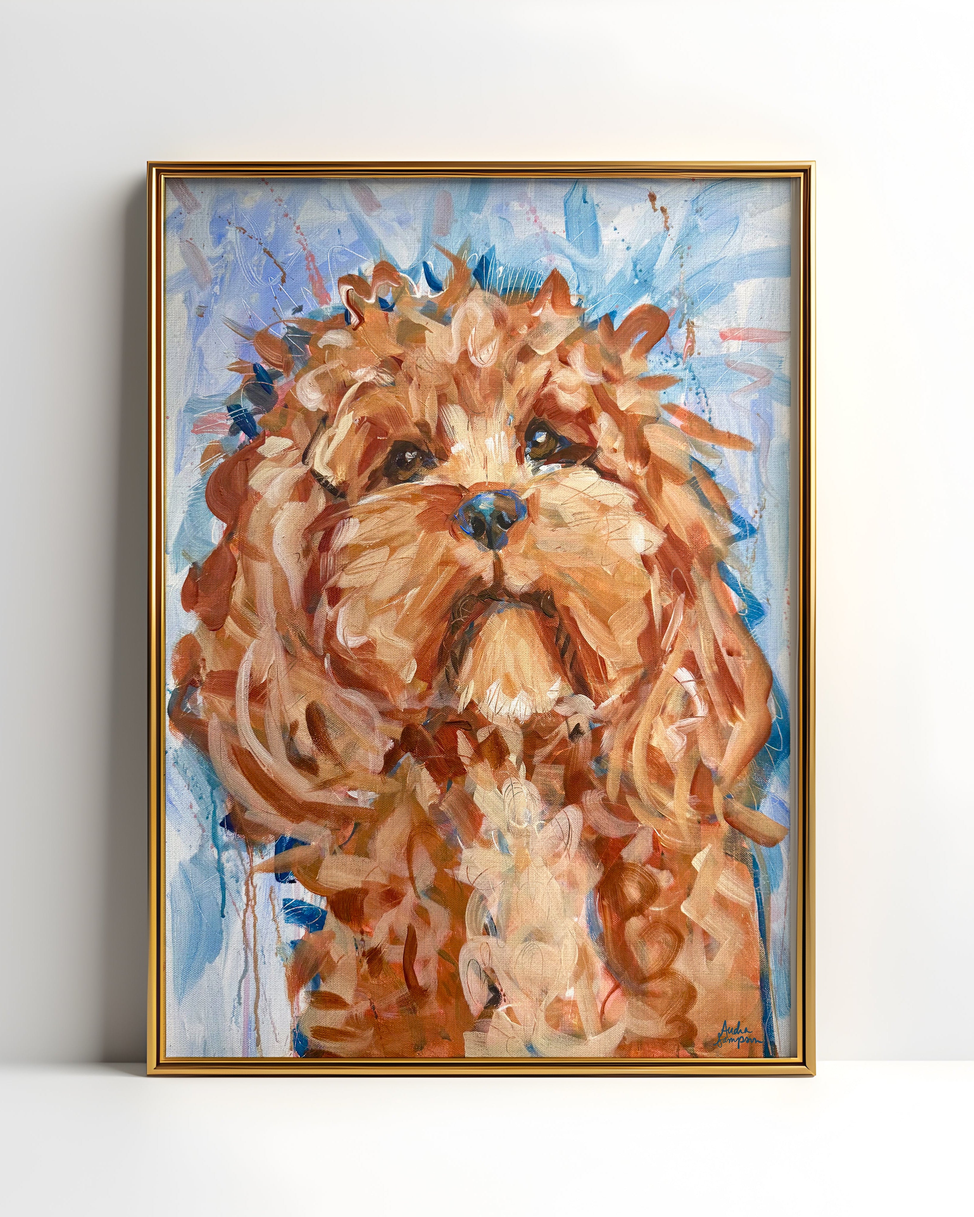 Cavapoo Dog Doggie Art Print on Paper or Canvas - Colorful Decor, Maximalist Art Poster
