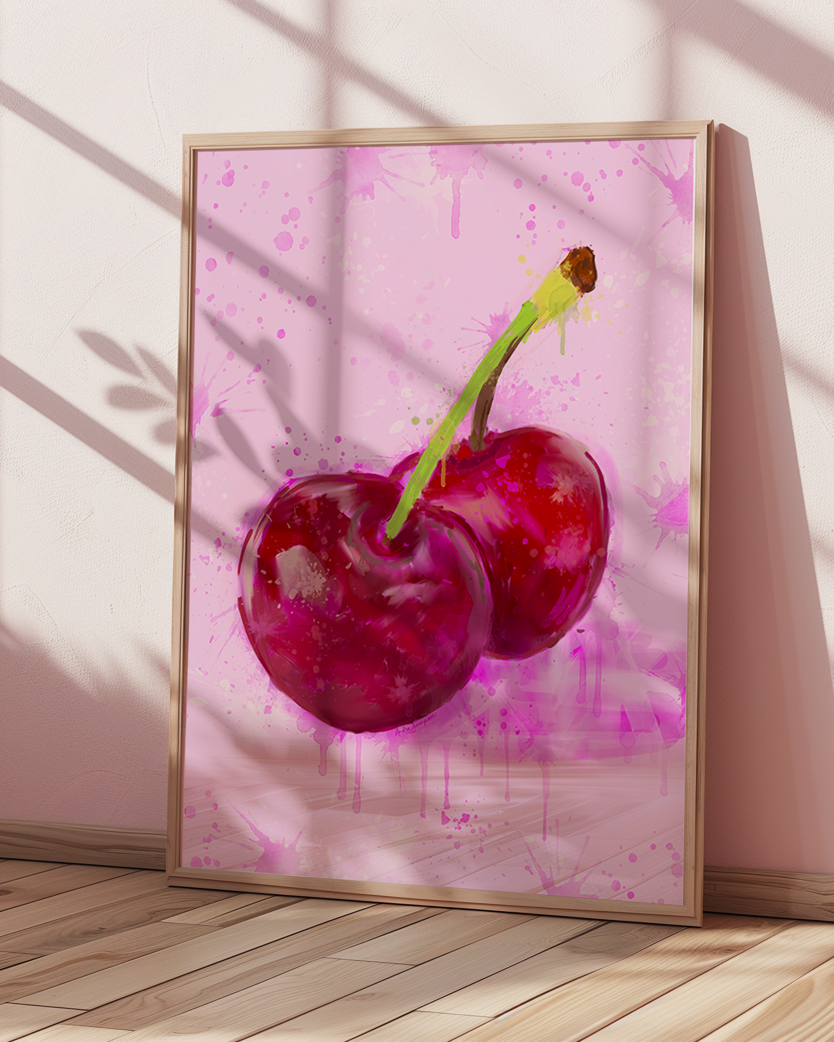 Retro Cherries, Art Print on Paper or Canvas - Pop Art Maximalist Decor, Colorful Wall Art Poster