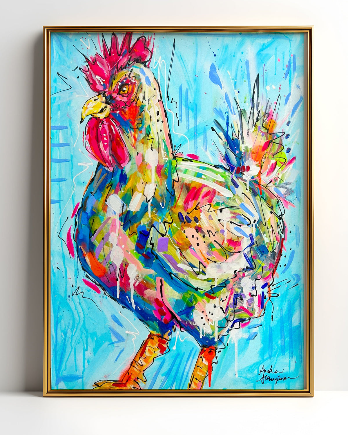 Chicken Art Print on Paper or Canvas - Maximalist Decor, Farmhouse Poster, Colorful Animal Art Print