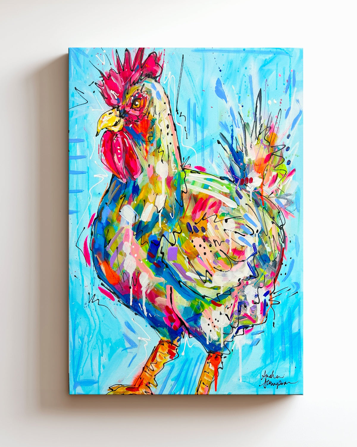 Chicken Art Print on Paper or Canvas - Maximalist Decor, Farmhouse Poster, Colorful Animal Art Print