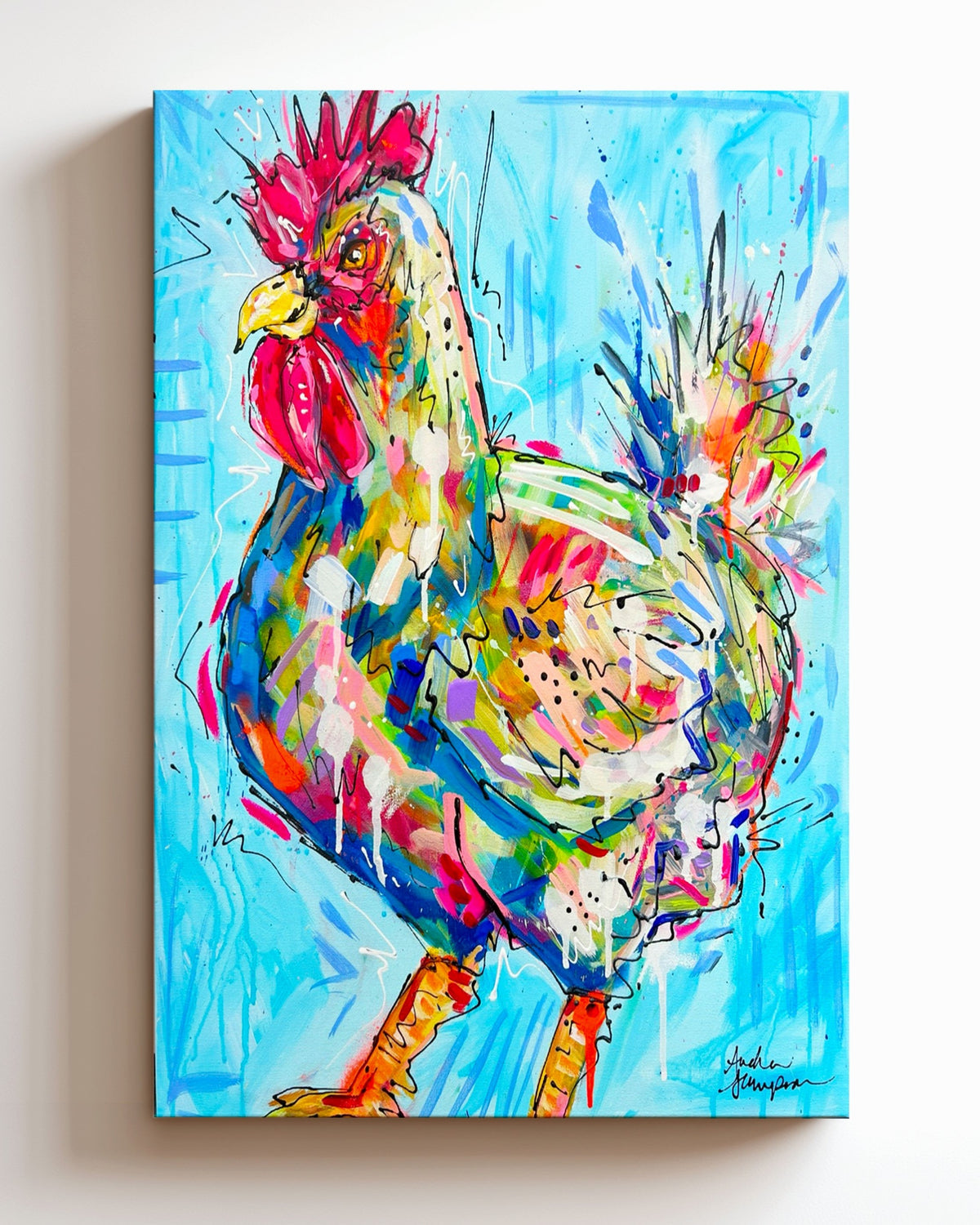 Chicken Art Print on Paper or Canvas - Maximalist Decor, Farmhouse Poster, Colorful Animal Art Print