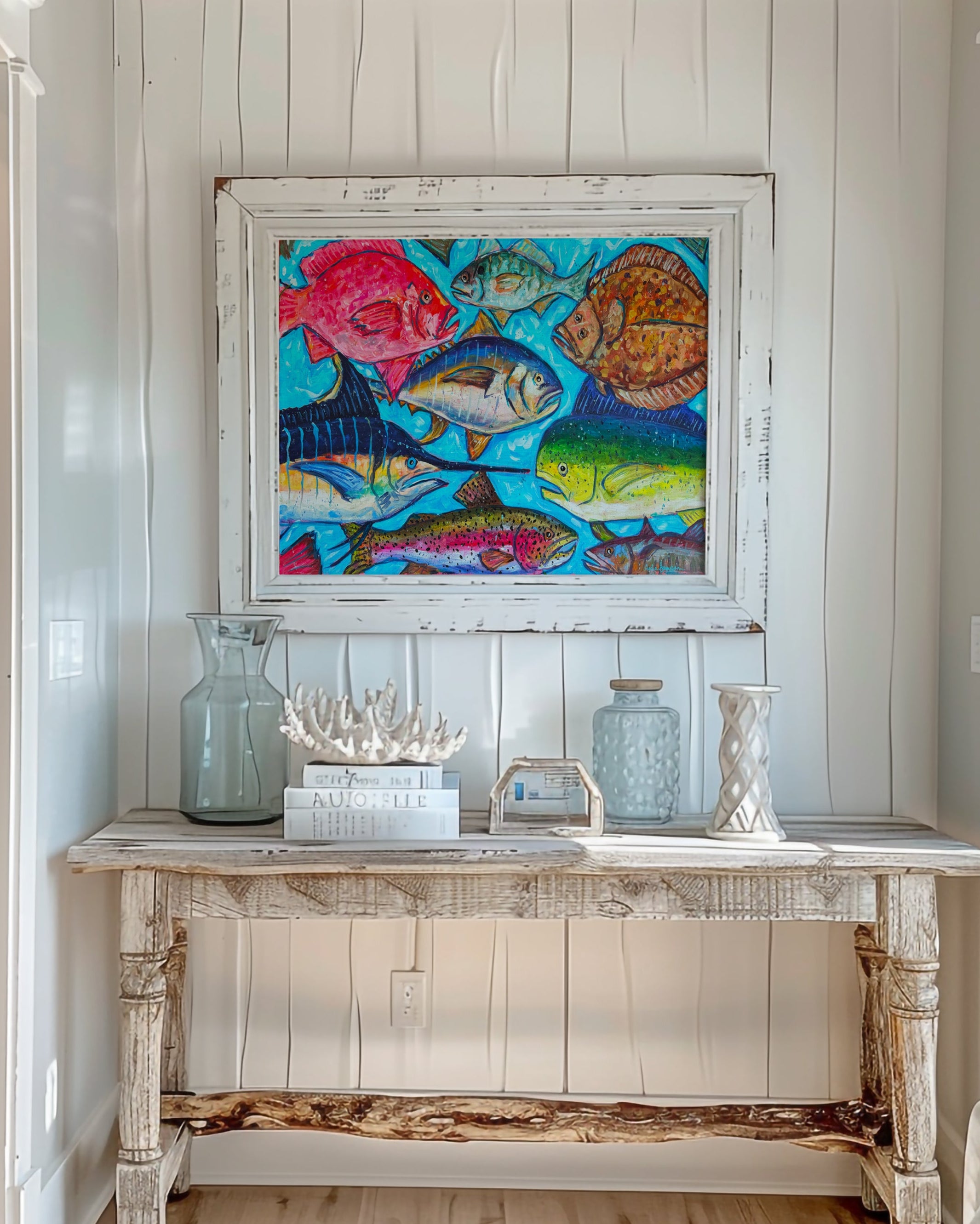 Collective Swim Fish Art Print on Paper or Canvas - Coastal Decor, Maximalist Nautical Beach Art Poster