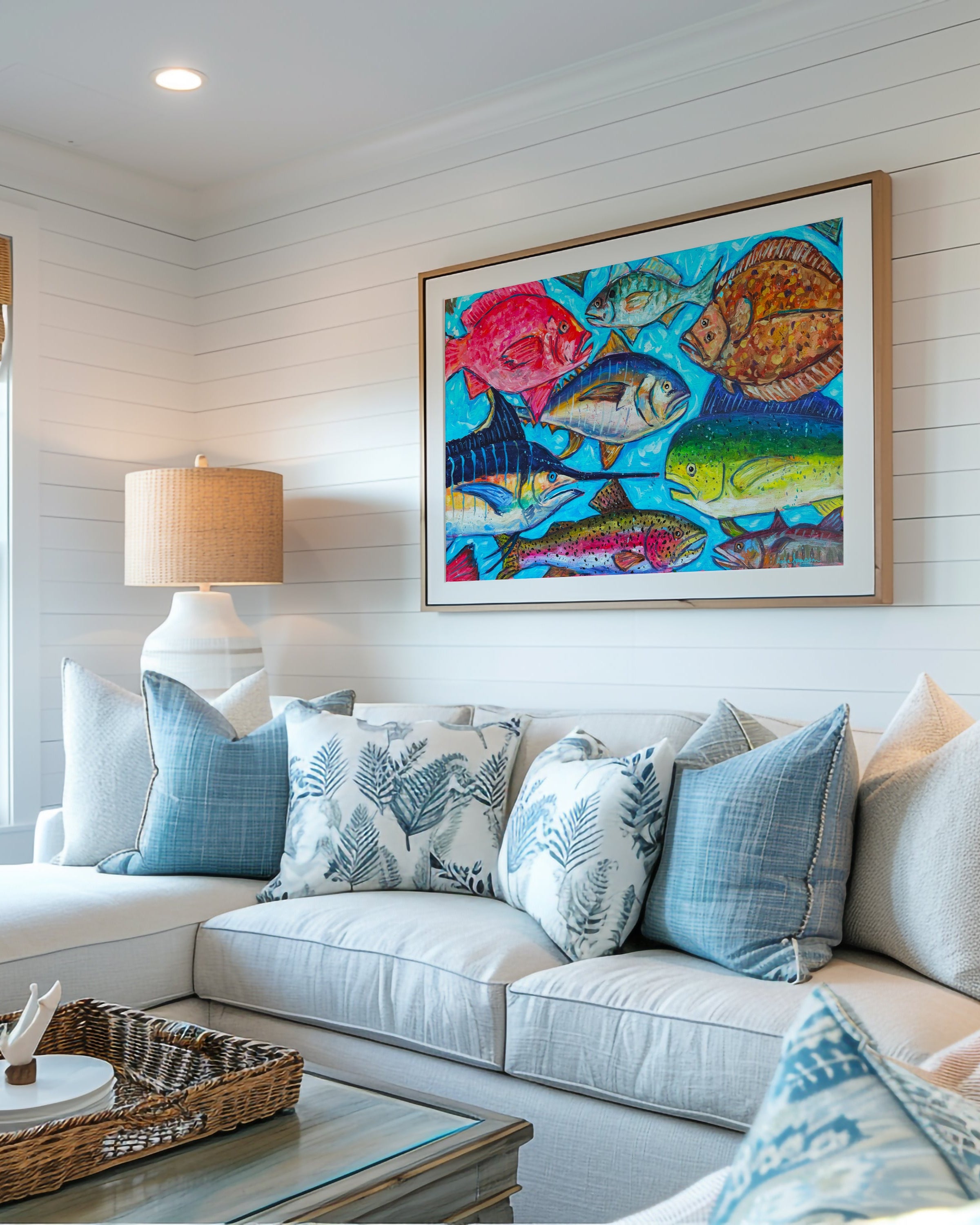 Collective Swim Fish Art Print on Paper or Canvas - Coastal Decor, Maximalist Nautical Beach Art Poster