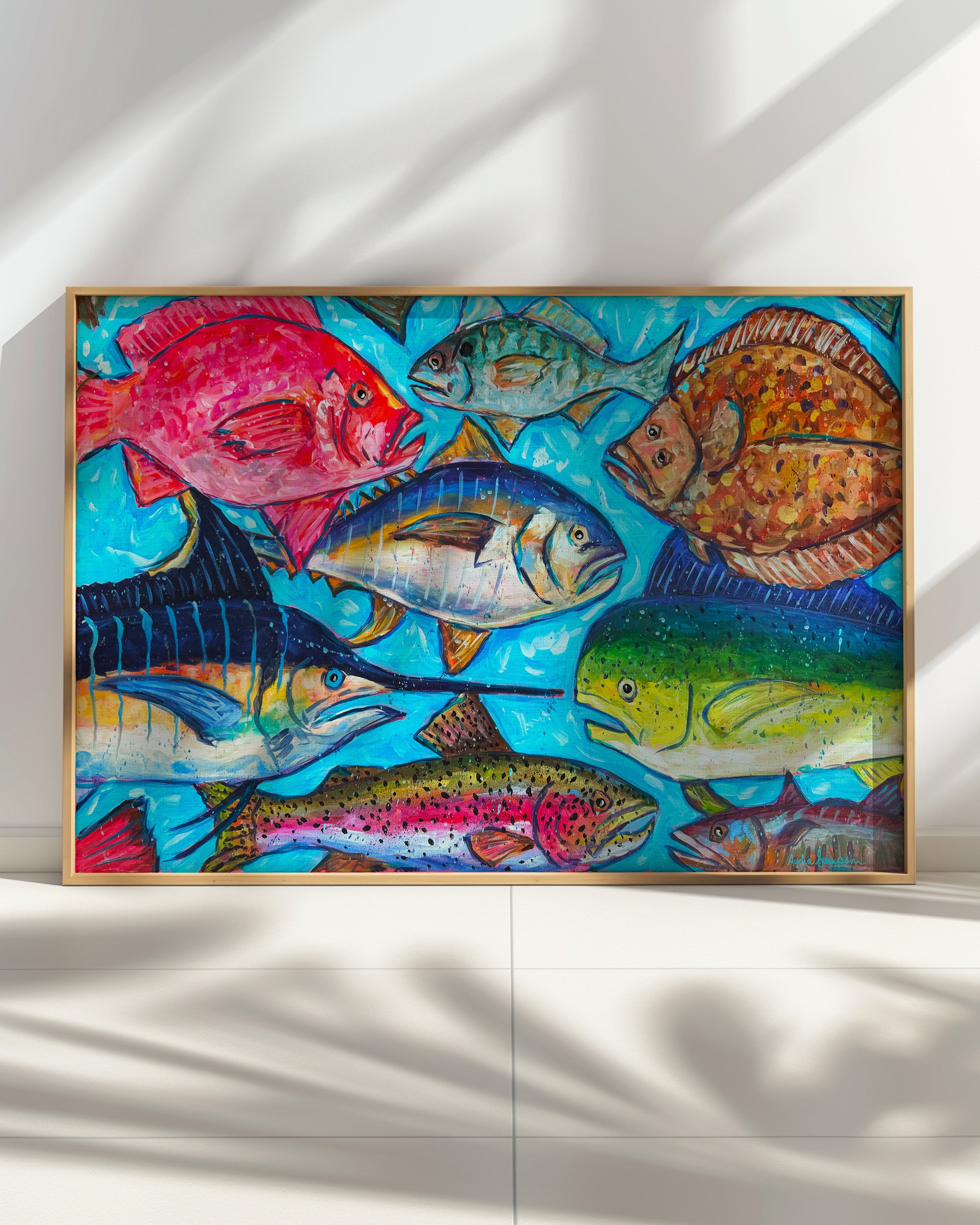 Collective Swim Fish Art Print on Paper or Canvas - Coastal Decor, Maximalist Nautical Beach Art Poster