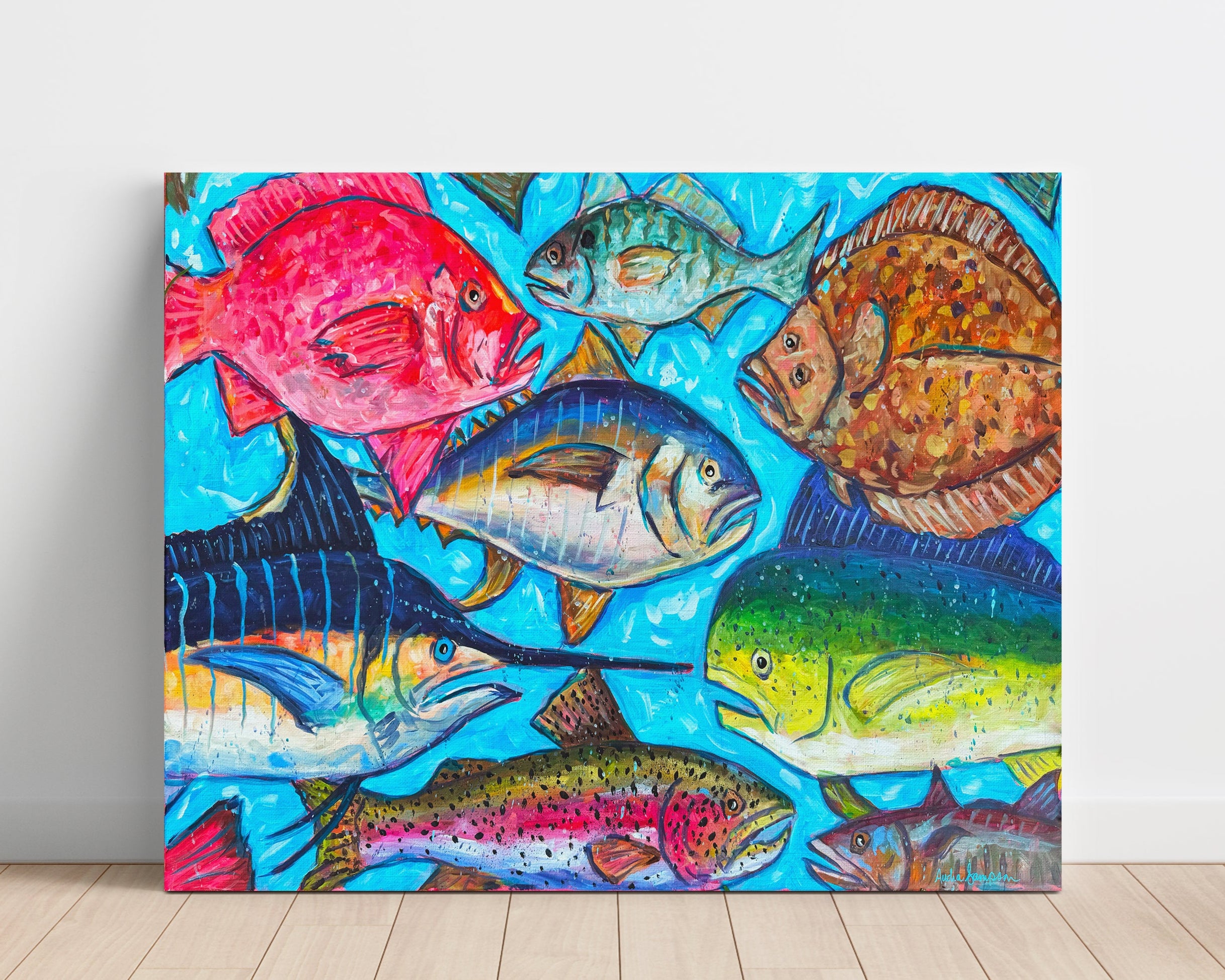 Collective Swim Fish Art Print on Paper or Canvas - Coastal Decor, Maximalist Nautical Beach Art Poster