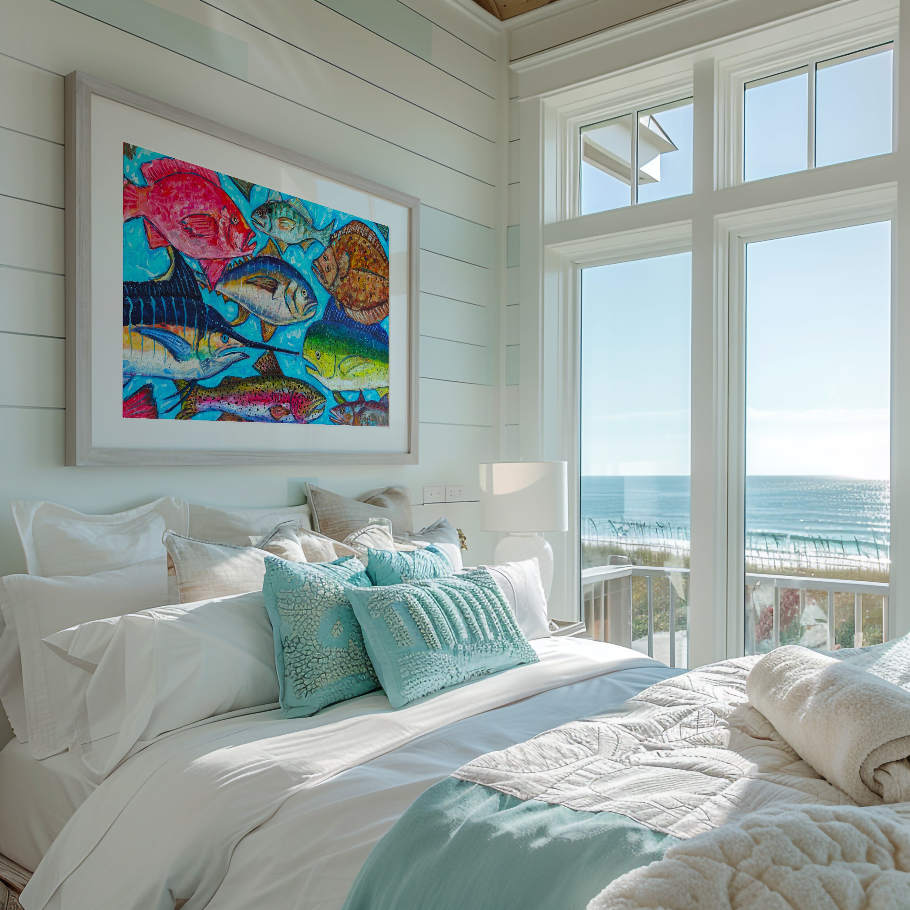 Collective Swim Fish Art Print on Paper or Canvas - Coastal Decor, Maximalist Nautical Beach Art Poster