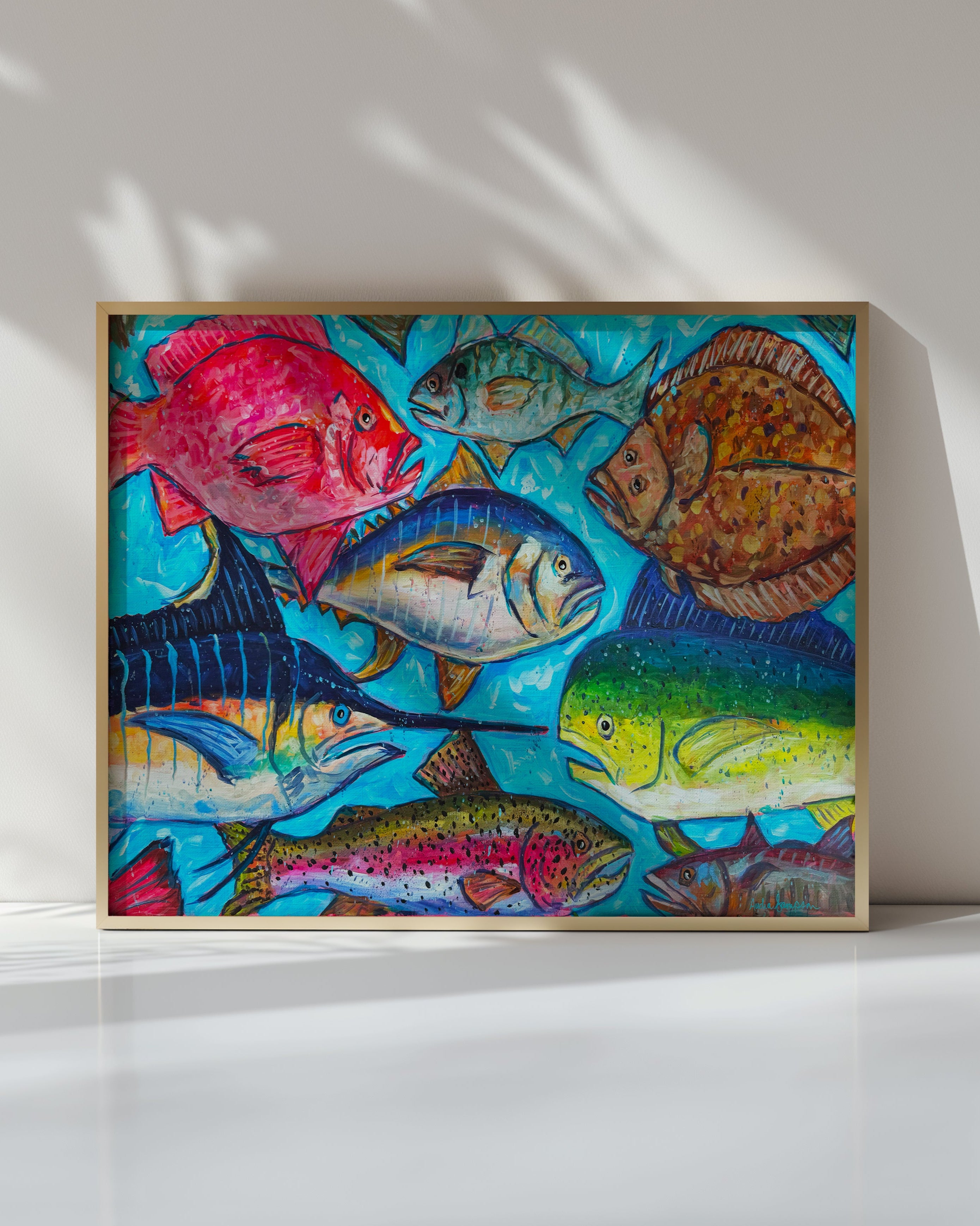 Collective Swim Fish Art Print on Paper or Canvas - Coastal Decor, Maximalist Nautical Beach Art Poster