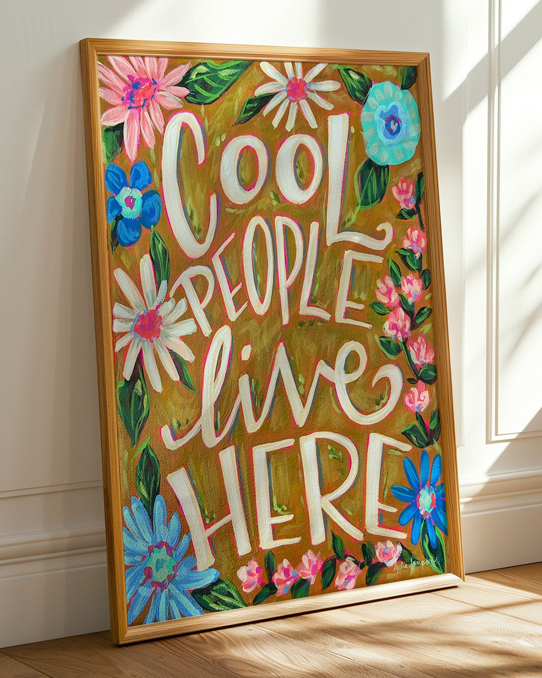 Cool People Live Here Quote Art Print on Paper or Canvas - Inspirational Colorful Decor Wall Poster