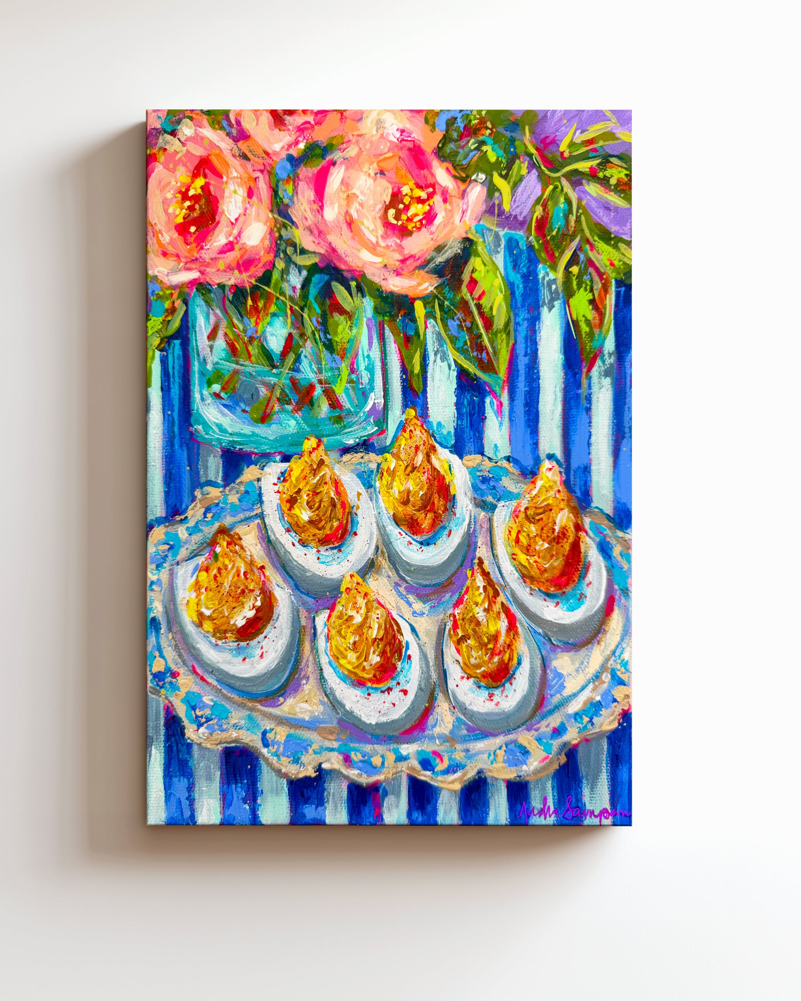 Deviled Eggs Flower Bouquet Art Print on Paper or Canvas - Maximalist Flower Bouquet Art Poster