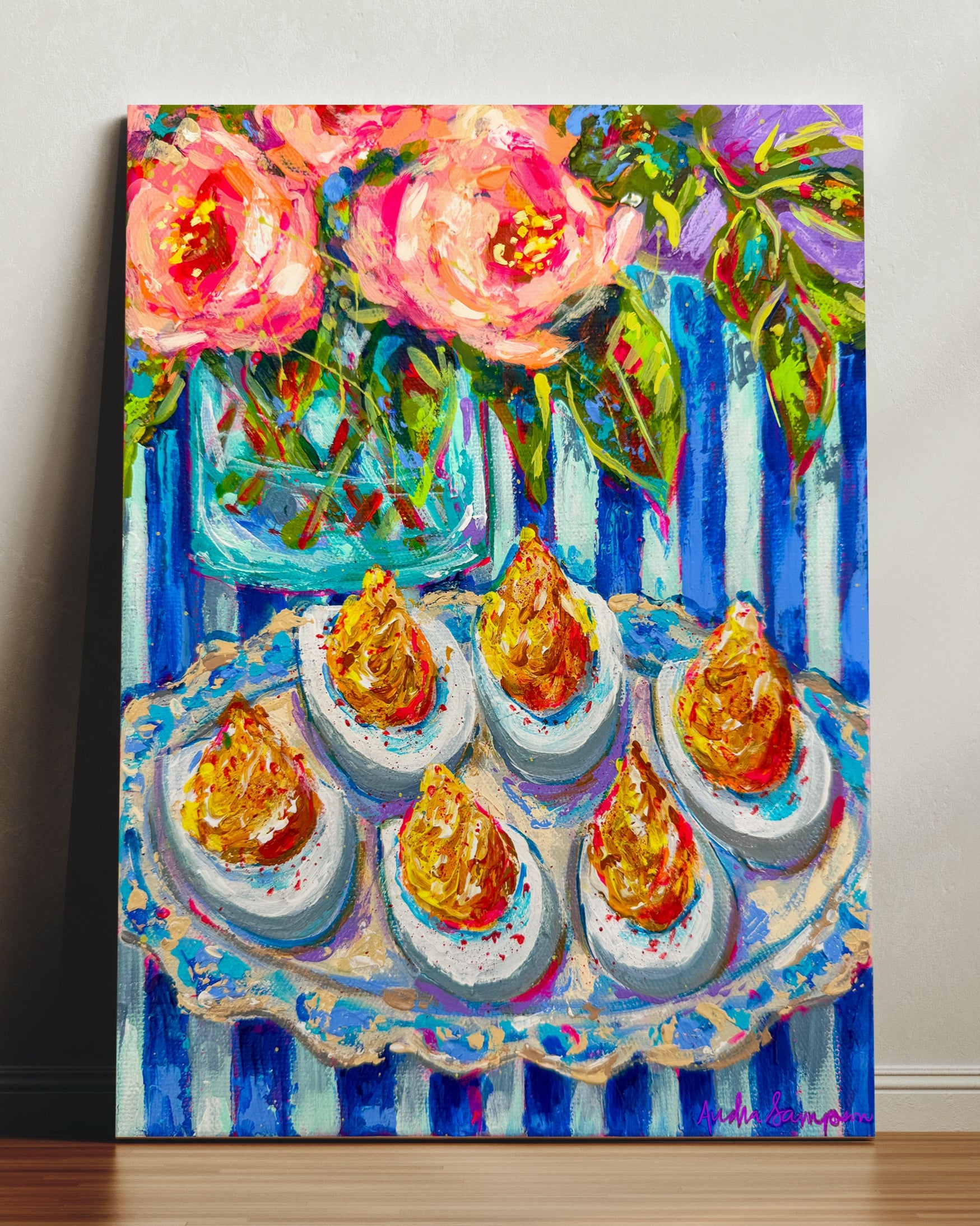 Deviled Eggs Flower Bouquet Art Print on Paper or Canvas - Maximalist Flower Bouquet Art Poster