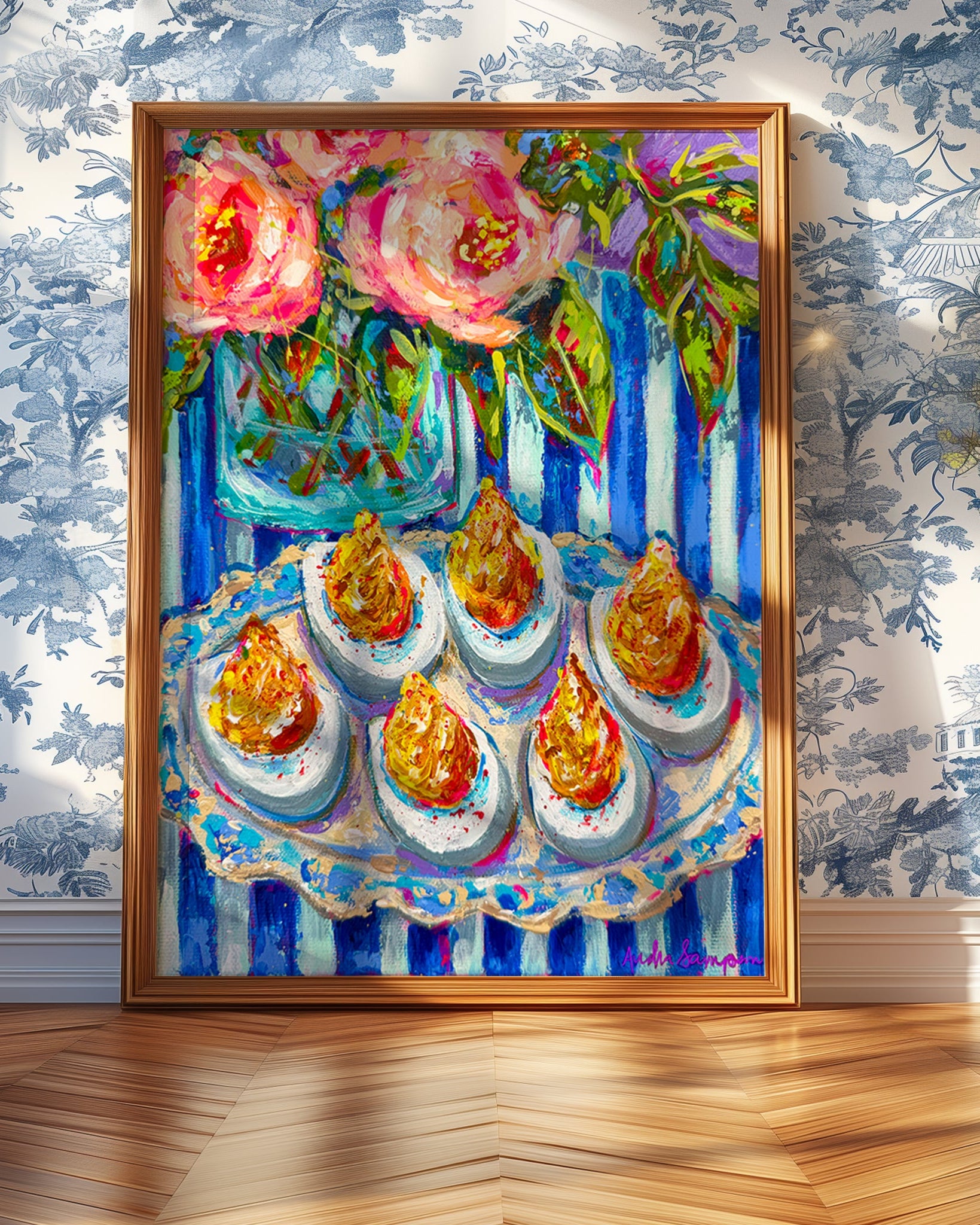 Deviled Eggs Flower Bouquet Art Print on Paper or Canvas - Maximalist Flower Bouquet Art Poster