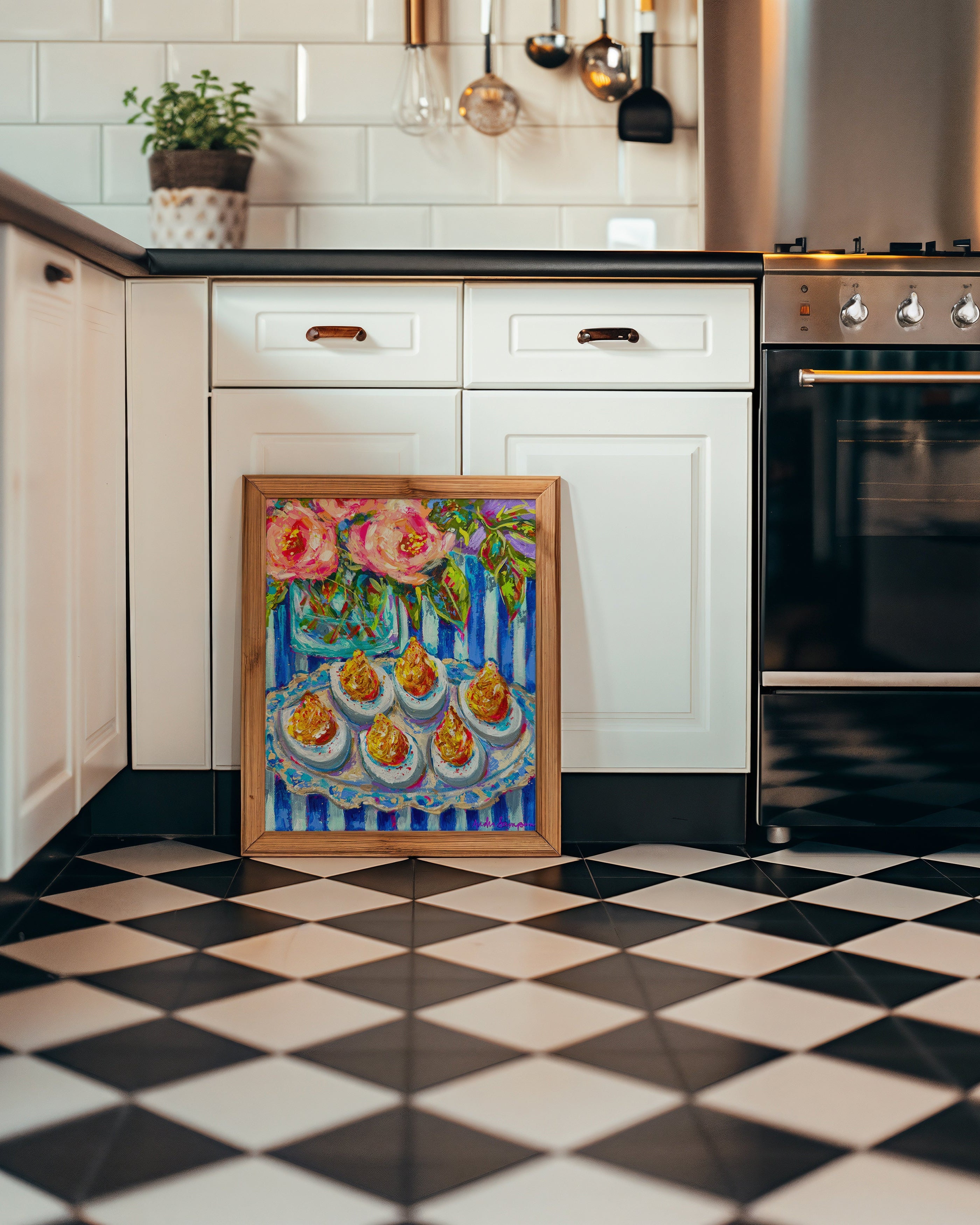 Deviled Eggs Flower Bouquet Art Print on Paper or Canvas - Maximalist Flower Bouquet Art Poster