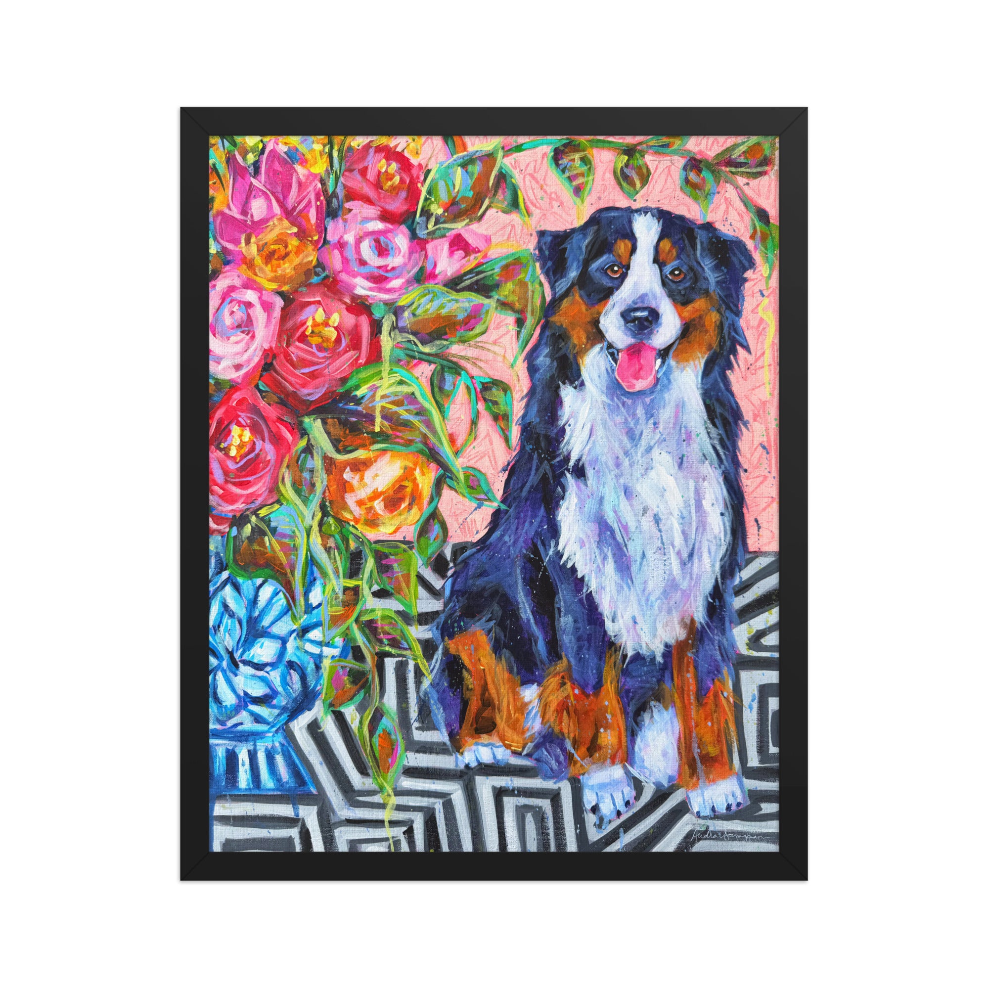 Bernese Mountain Dog Art Print | Maximalist Dog Wall Art | Dopamine Decor