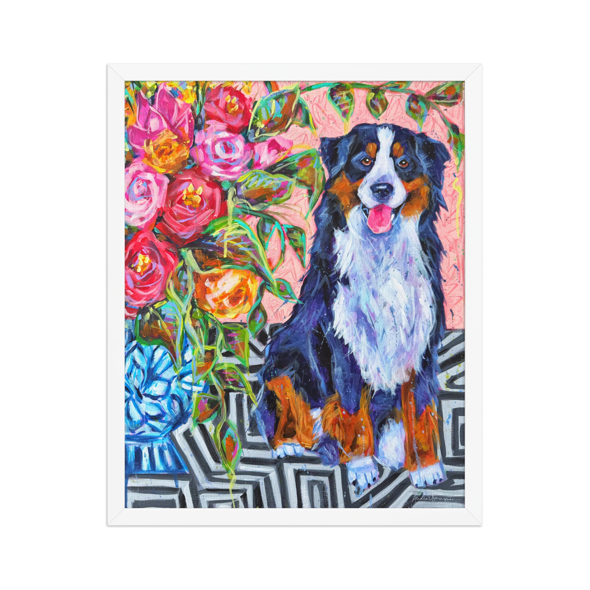 Bernese Mountain Dog Art Print | Maximalist Dog Wall Art | Dopamine Decor