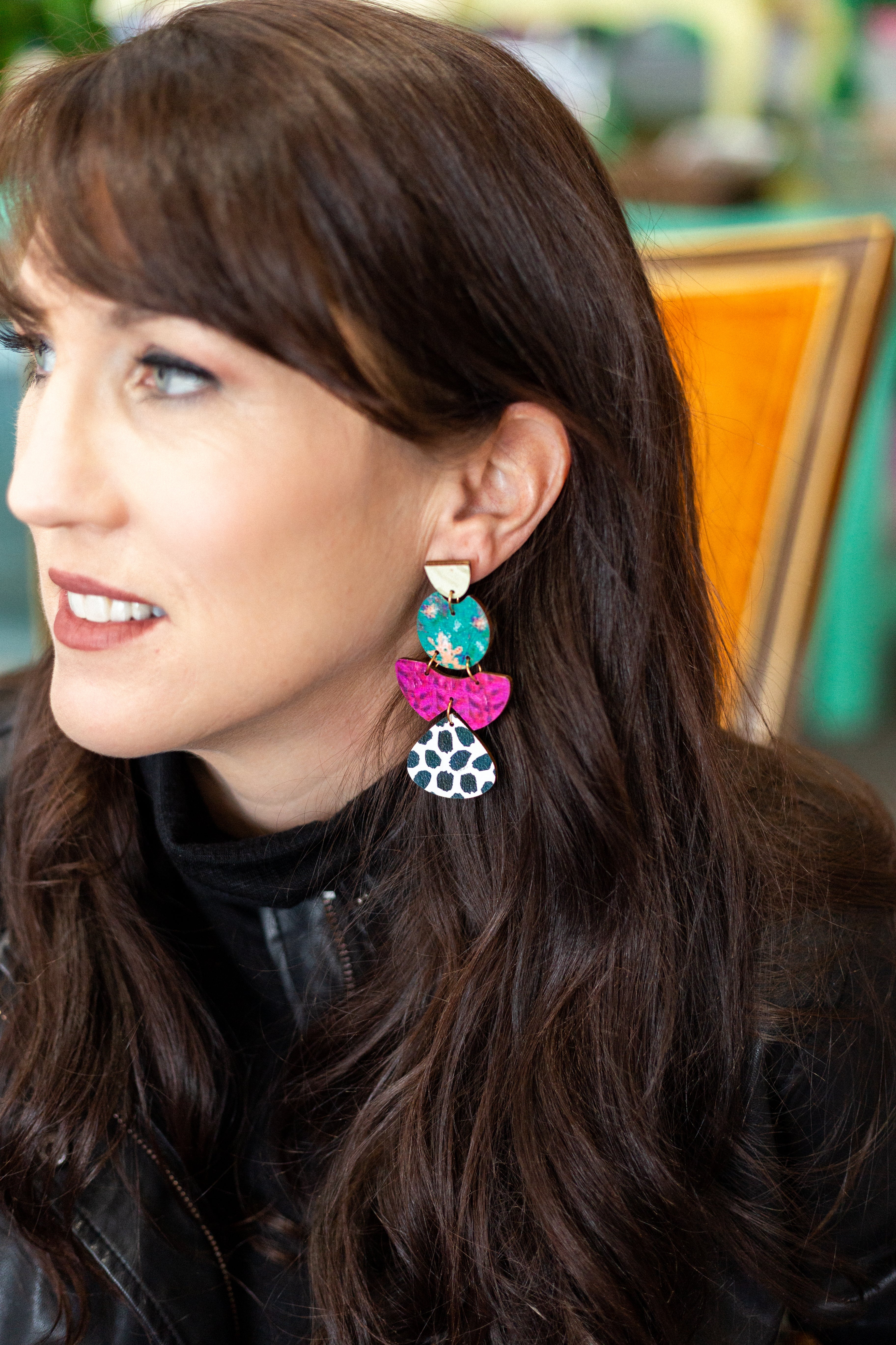 Eva - Yellow Plaid Navy Dash Grey Fuchsia Cheetah-Dangle Earring