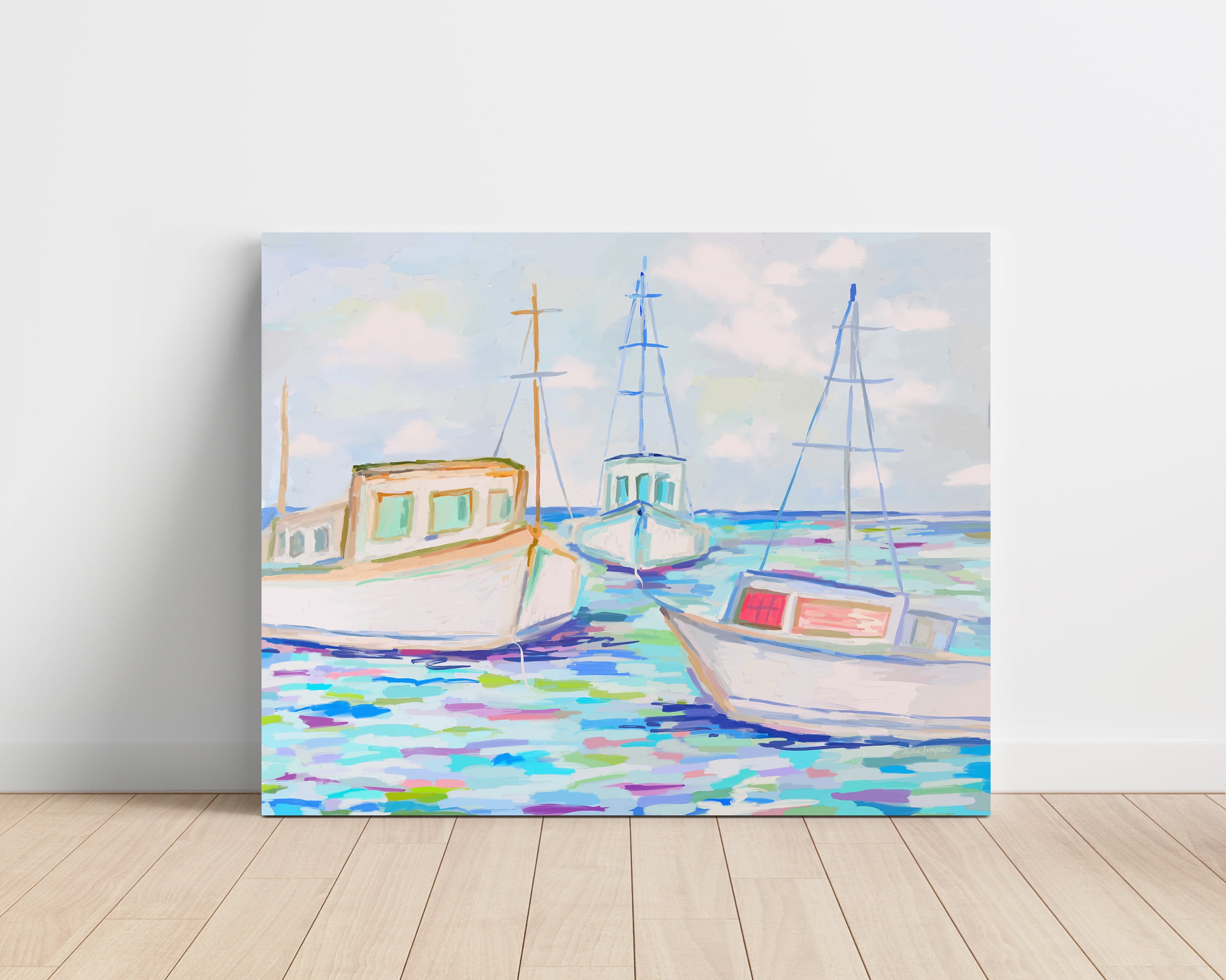 Fishing Boats Art Print on Paper or Canvas - Coastal Wall Art, Nautical Beach Decor