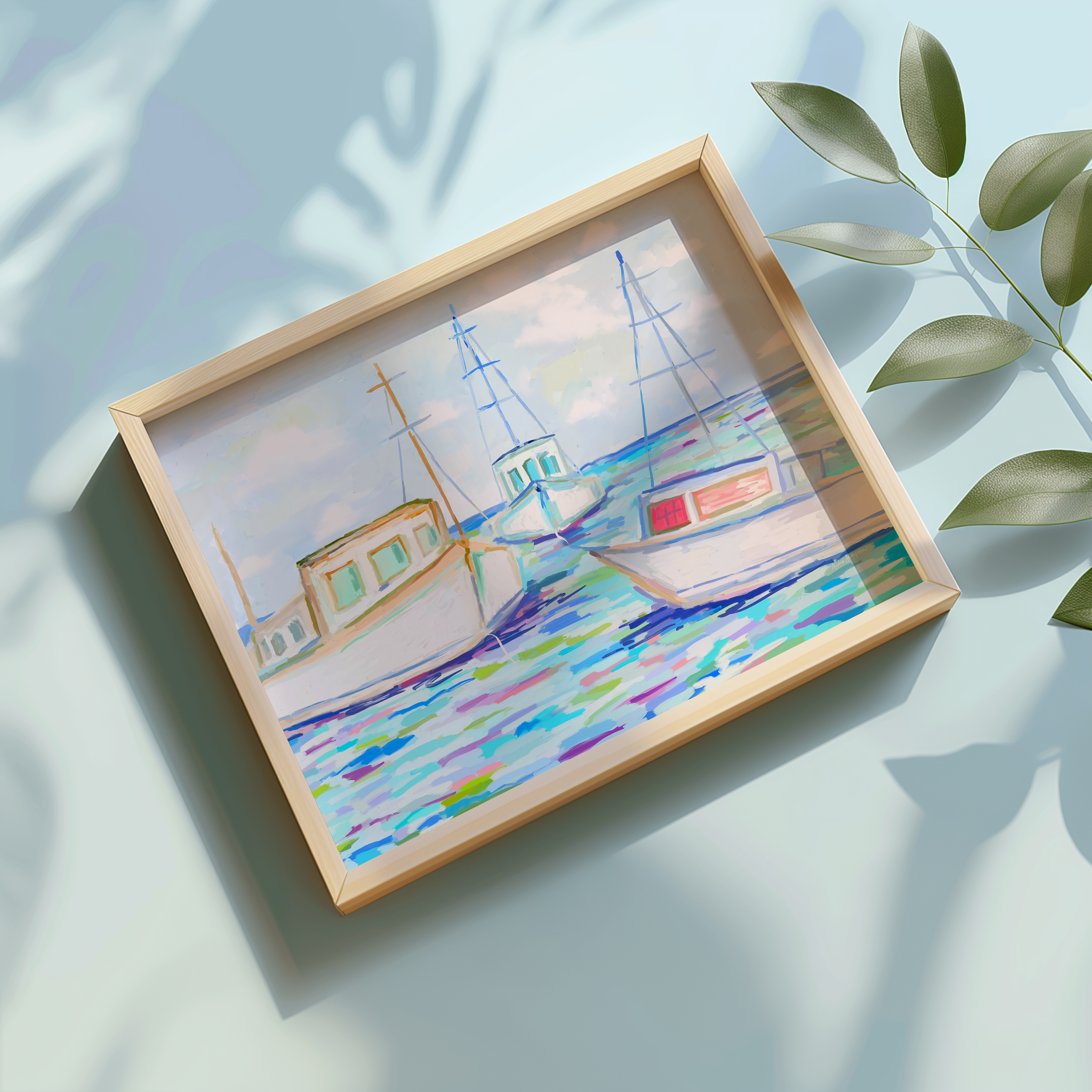 Fishing Boats Art Print on Paper or Canvas - Coastal Wall Art, Nautical Beach Decor