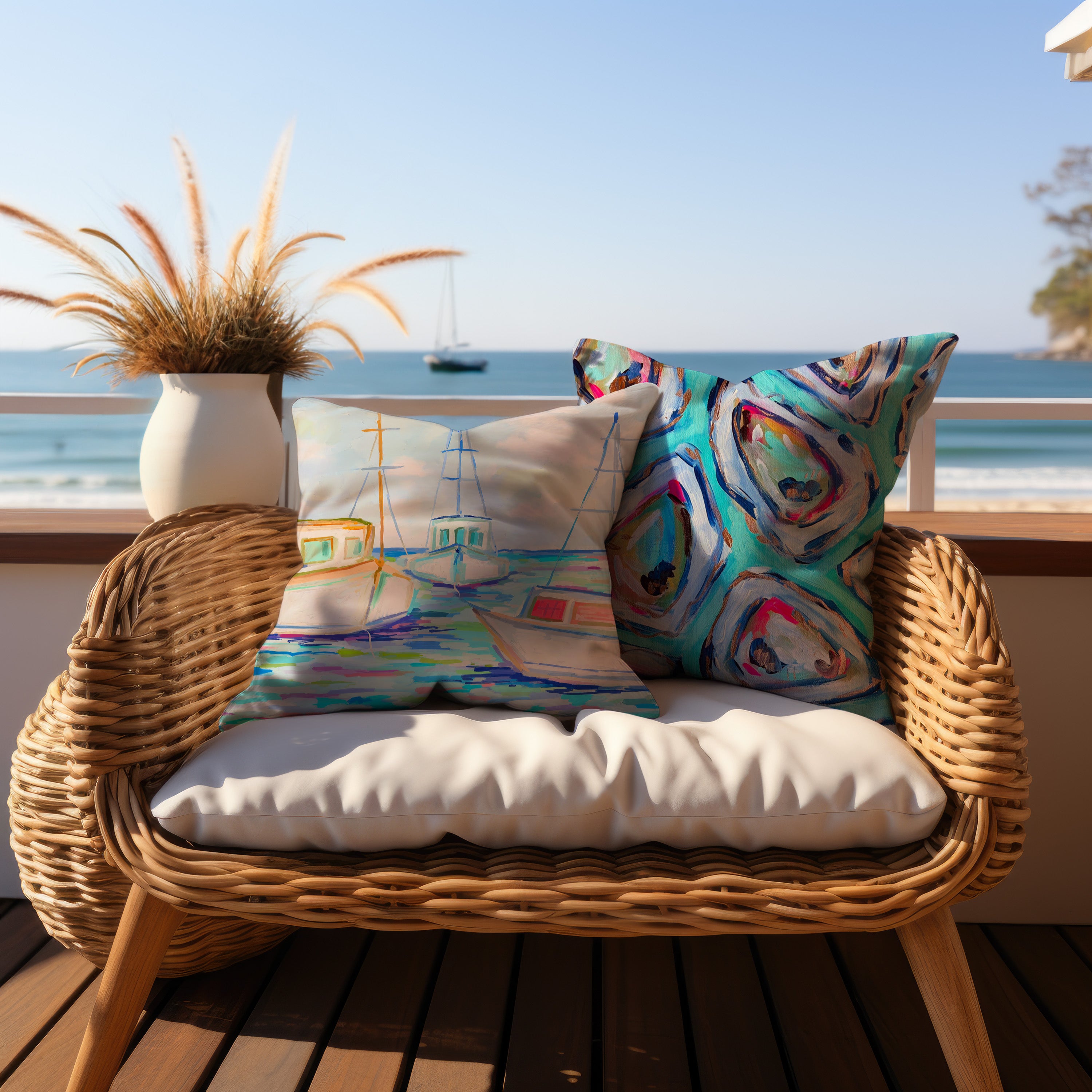 Fishing Boats Throw Pillow