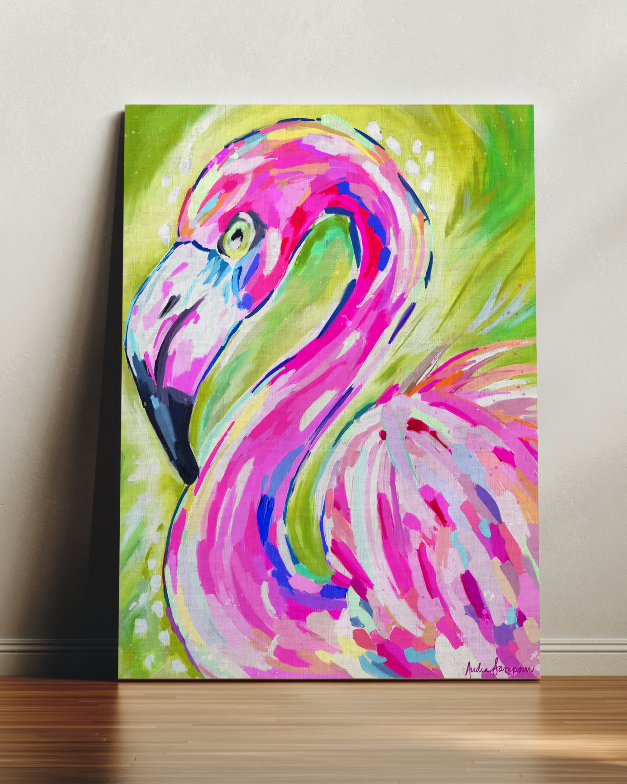 Flamingo Art Print on Paper or Canvas - Pink Decor, Beach Nautical Coastal Wall Art Poster