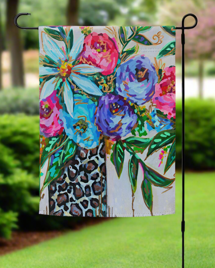 Leopard Floral Garden flag