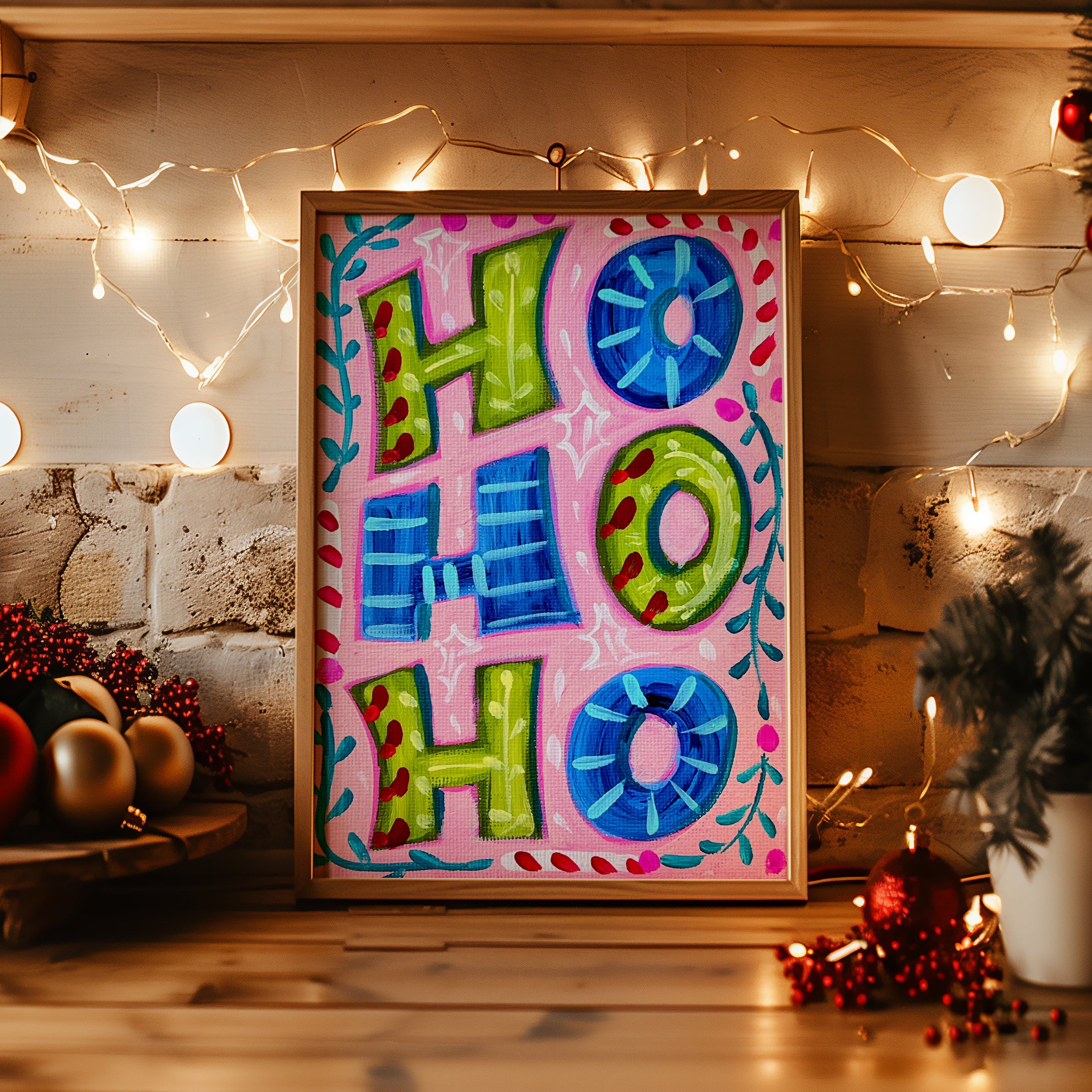 Ho Ho Ho Christmas Reproduction Print - On Paper or Canvas