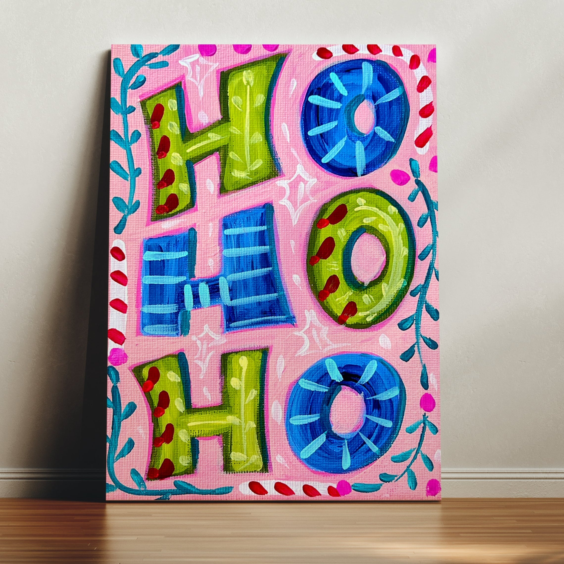Ho Ho Ho Christmas Reproduction Print - On Paper or Canvas