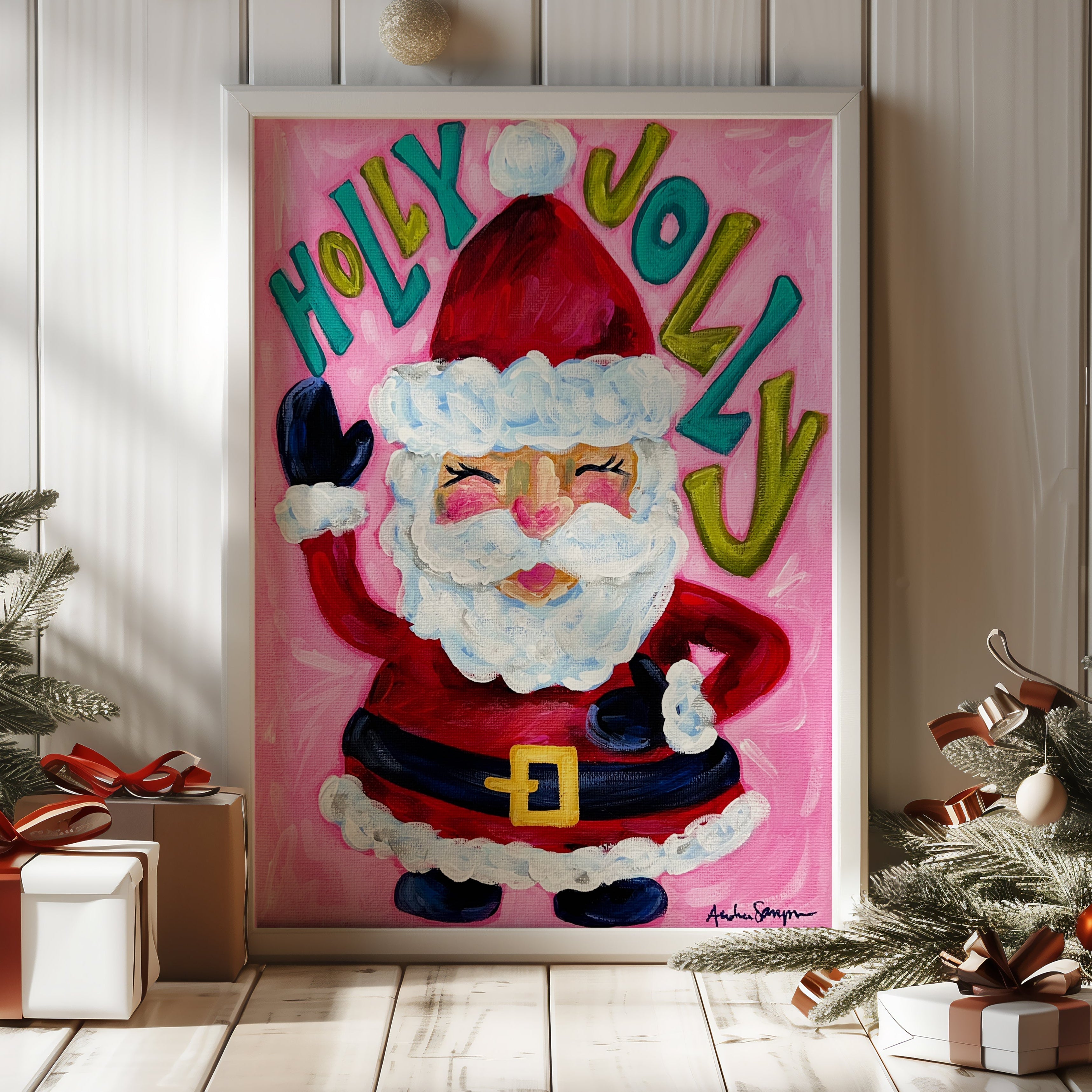 Holly Jolly Christmas Reproduction Print - On Paper or Canvas