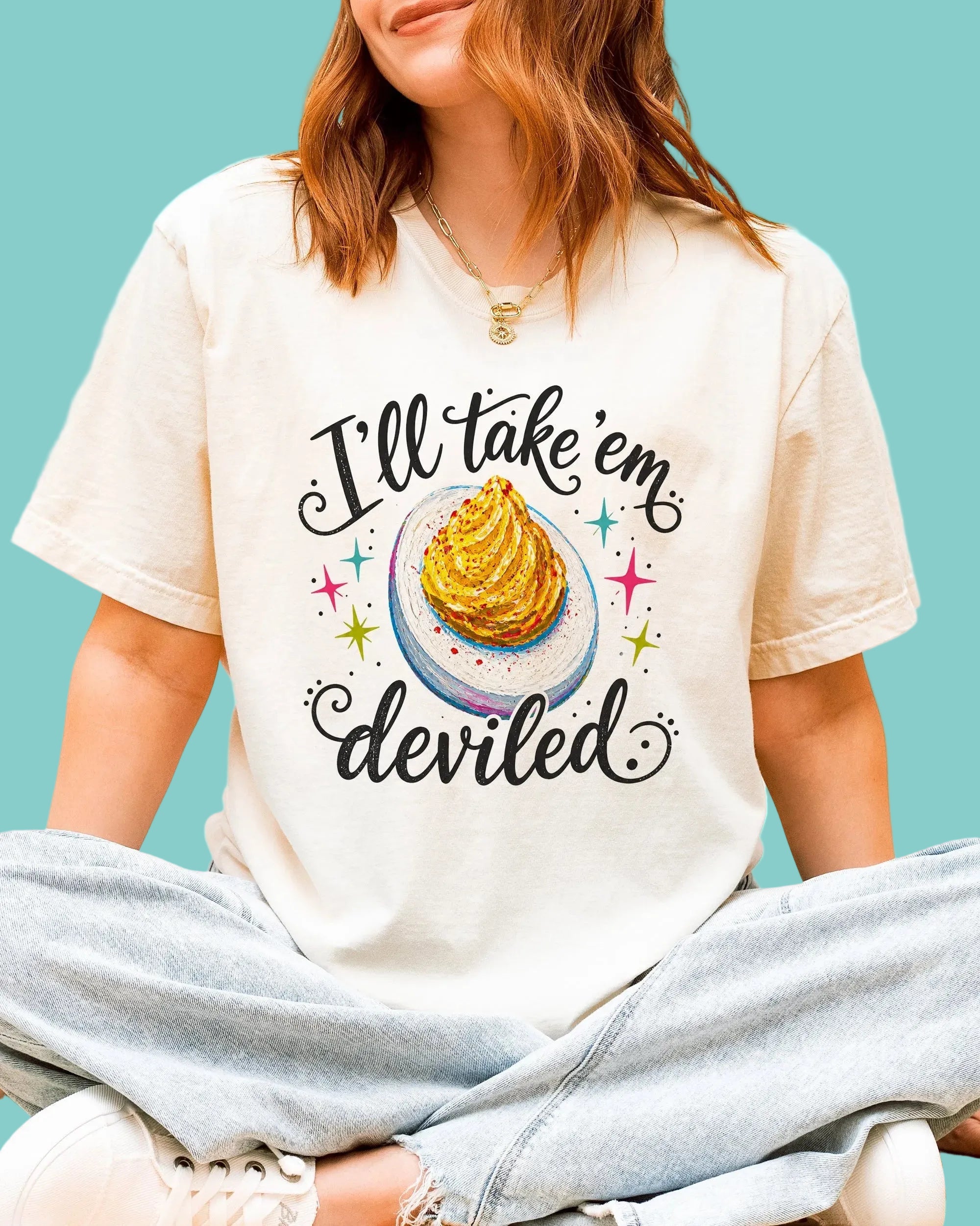 I'll Take 'Em Deviled T-Shirt | Colorful Deviled Egg Graphic Tee
