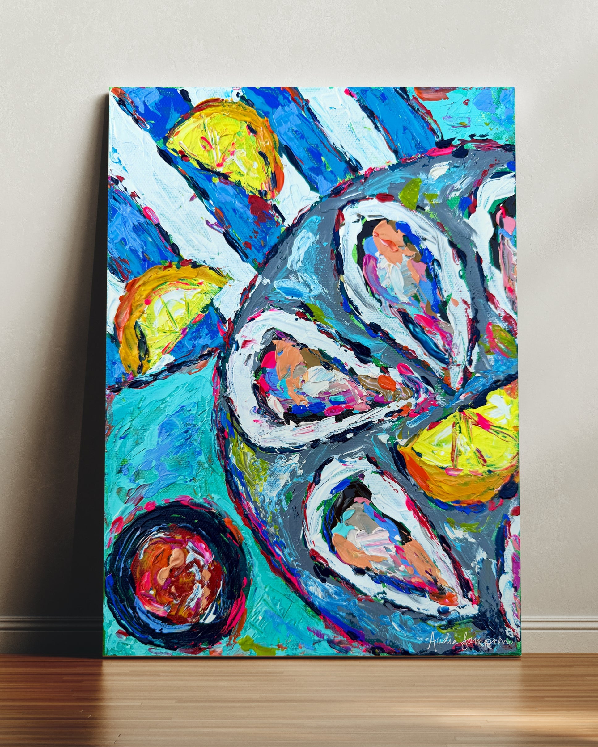 Oysters and Lemons Art Print on Paper or Canvas - Coastal Decor, Maximalist Nautical Beach Art Poster