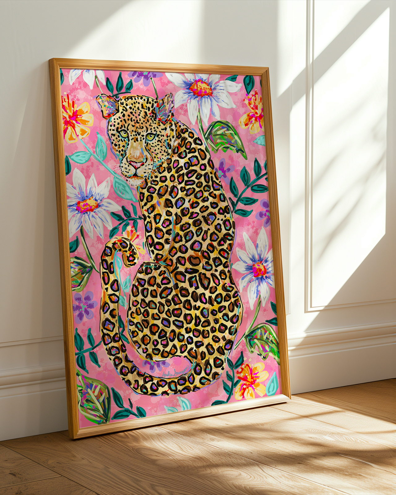 Josephine - Leopard Floral Background Dopamine Decor Art Print or Canvas