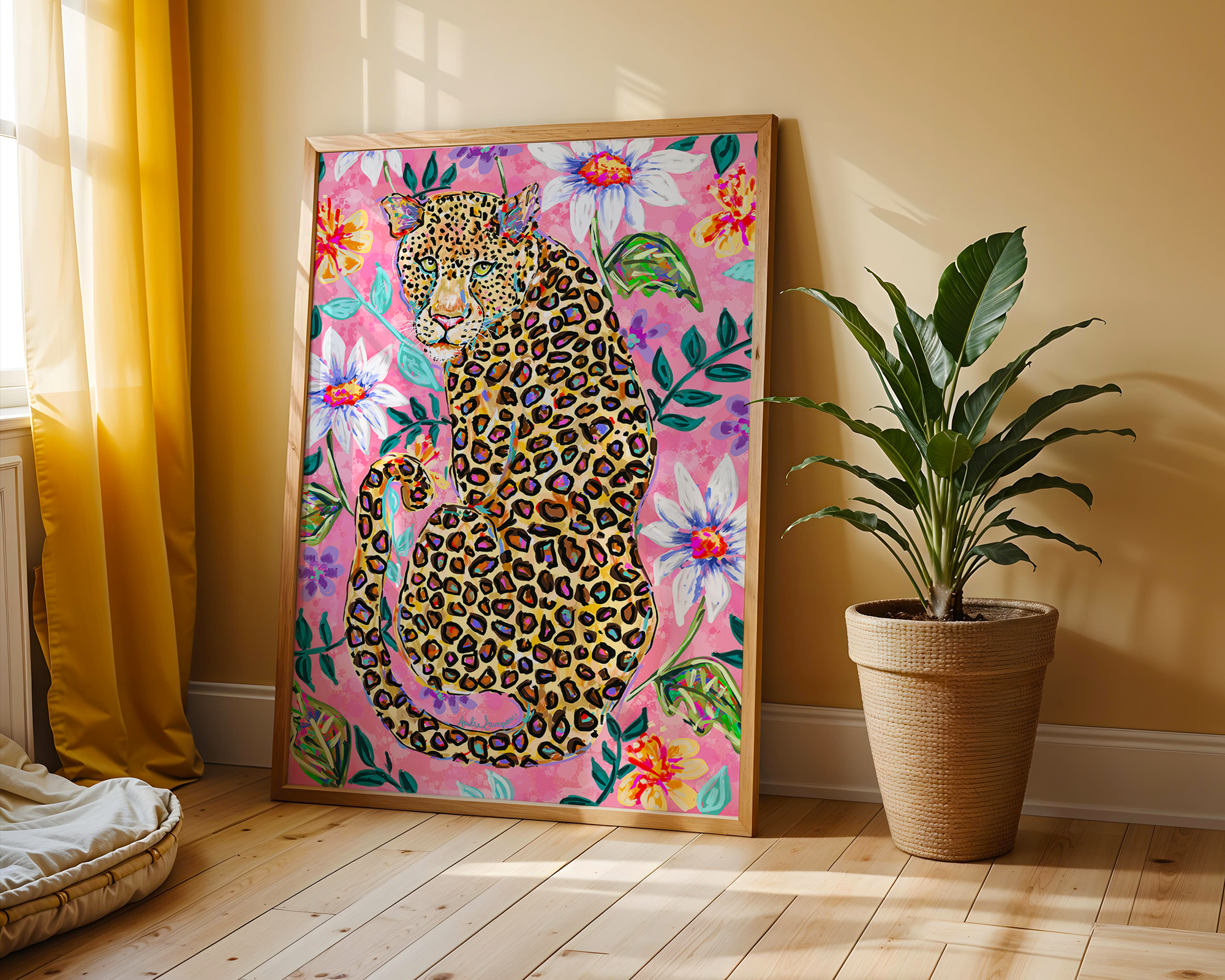 Josephine - Leopard Floral Background Dopamine Decor Art Print or Canvas