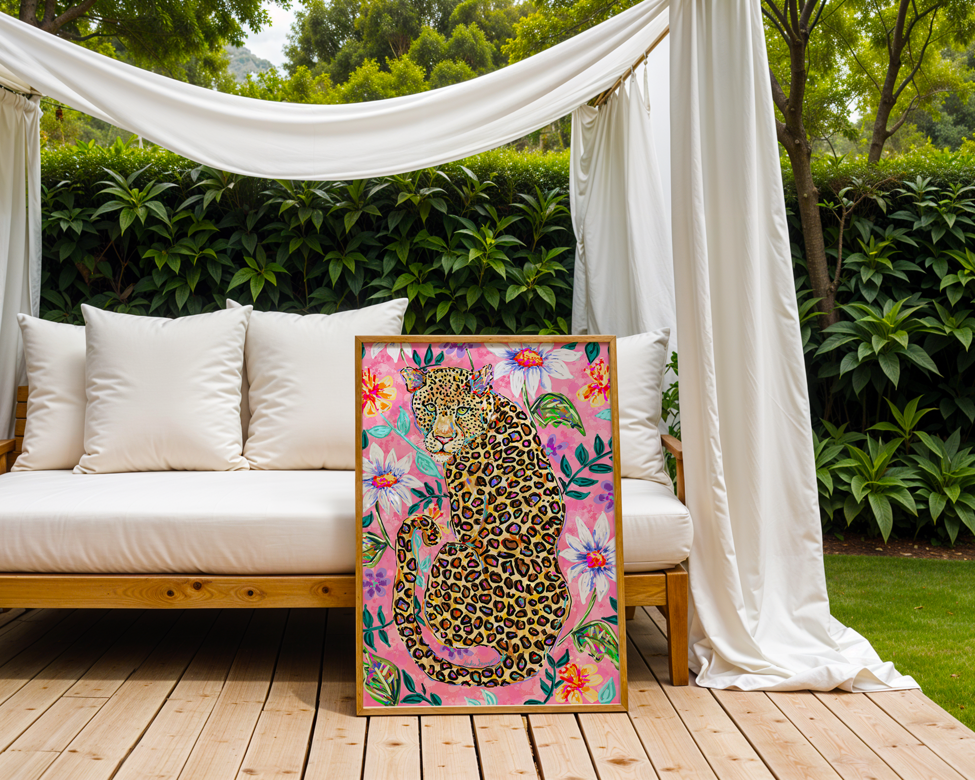 Josephine - Leopard Floral Background Dopamine Decor Art Print or Canvas